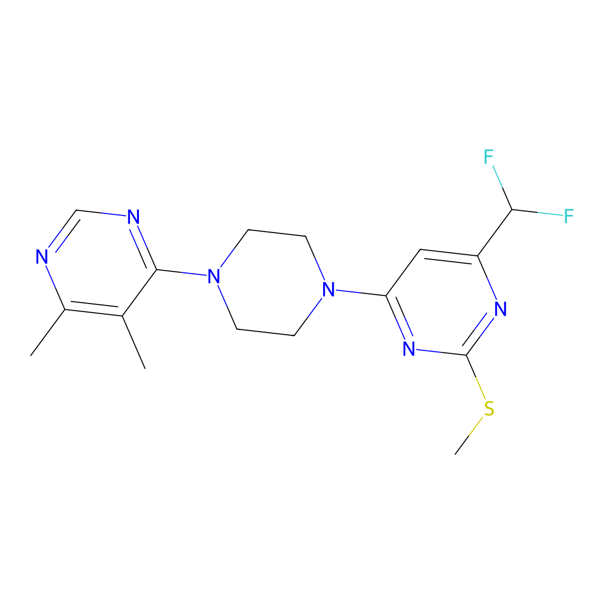 4-(Difluoromethyl)-6-[4-(5,6-dimethylpyrimidin-4-yl)piperazin-1-yl]-2-(methylsulfanyl)pyrimidine molecular structure, CAS 2742022-58-6