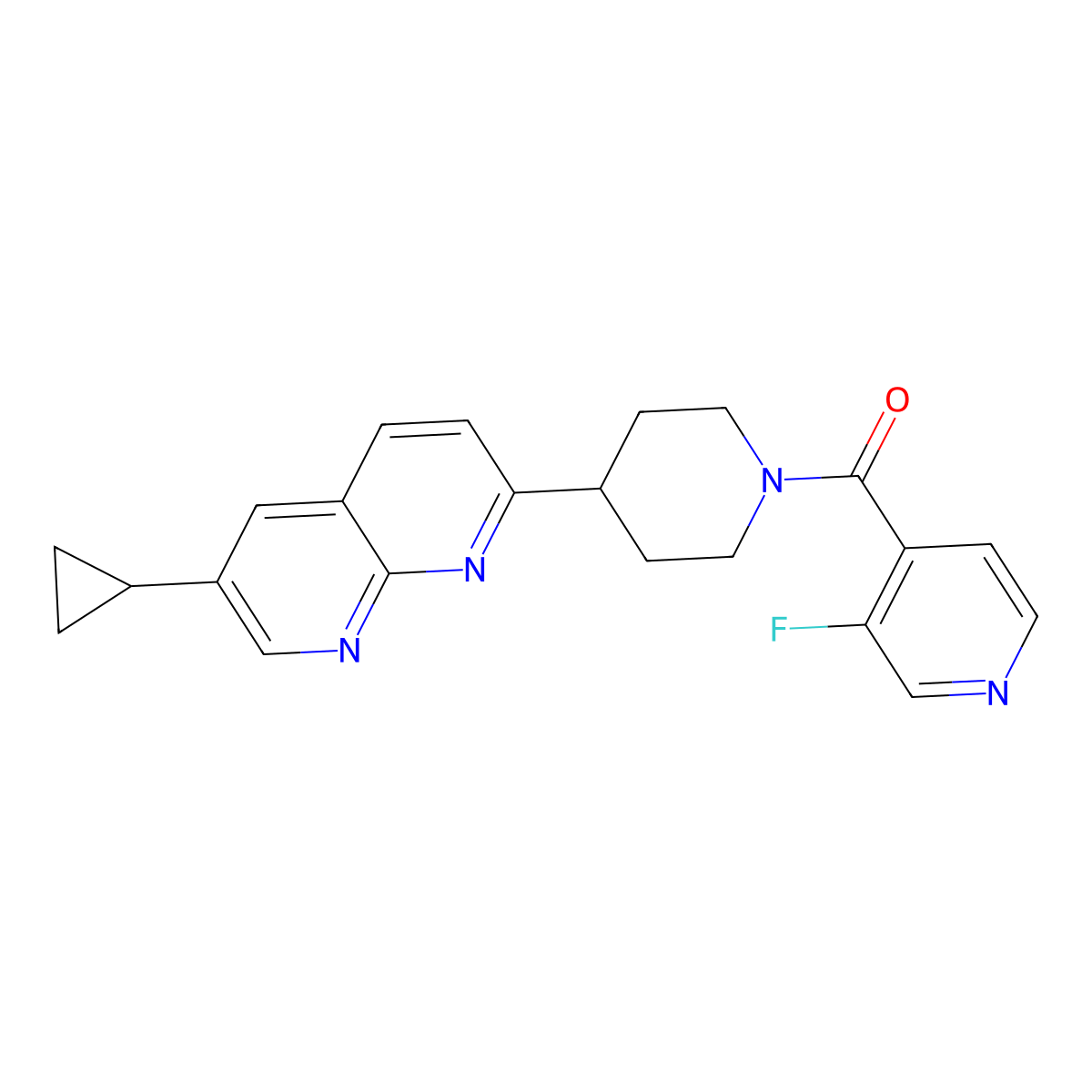 6-Cyclopropyl-2-[1-(3-fluoropyridine-4-carbonyl)piperidin-4-yl]-1,8-naphthyridine molecular structure, CAS 2742022-63-3