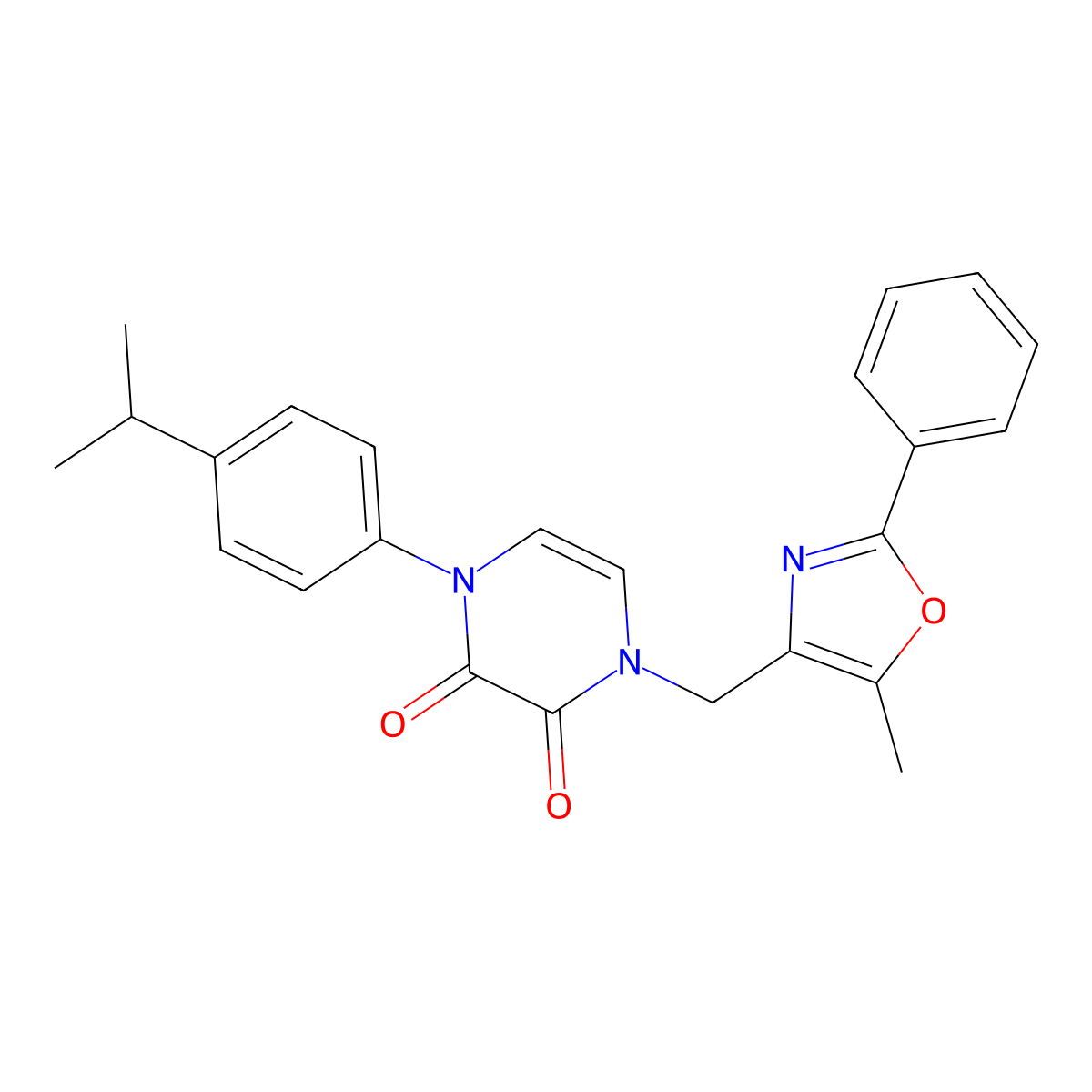 1-[(5-Methyl-2-phenyl-1,3-oxazol-4-yl)methyl]-4-[4-(propan-2-yl)phenyl]-1,2,3,4-tetrahydropyrazine-2,3-dione molecular structure, CAS 2742022-65-5