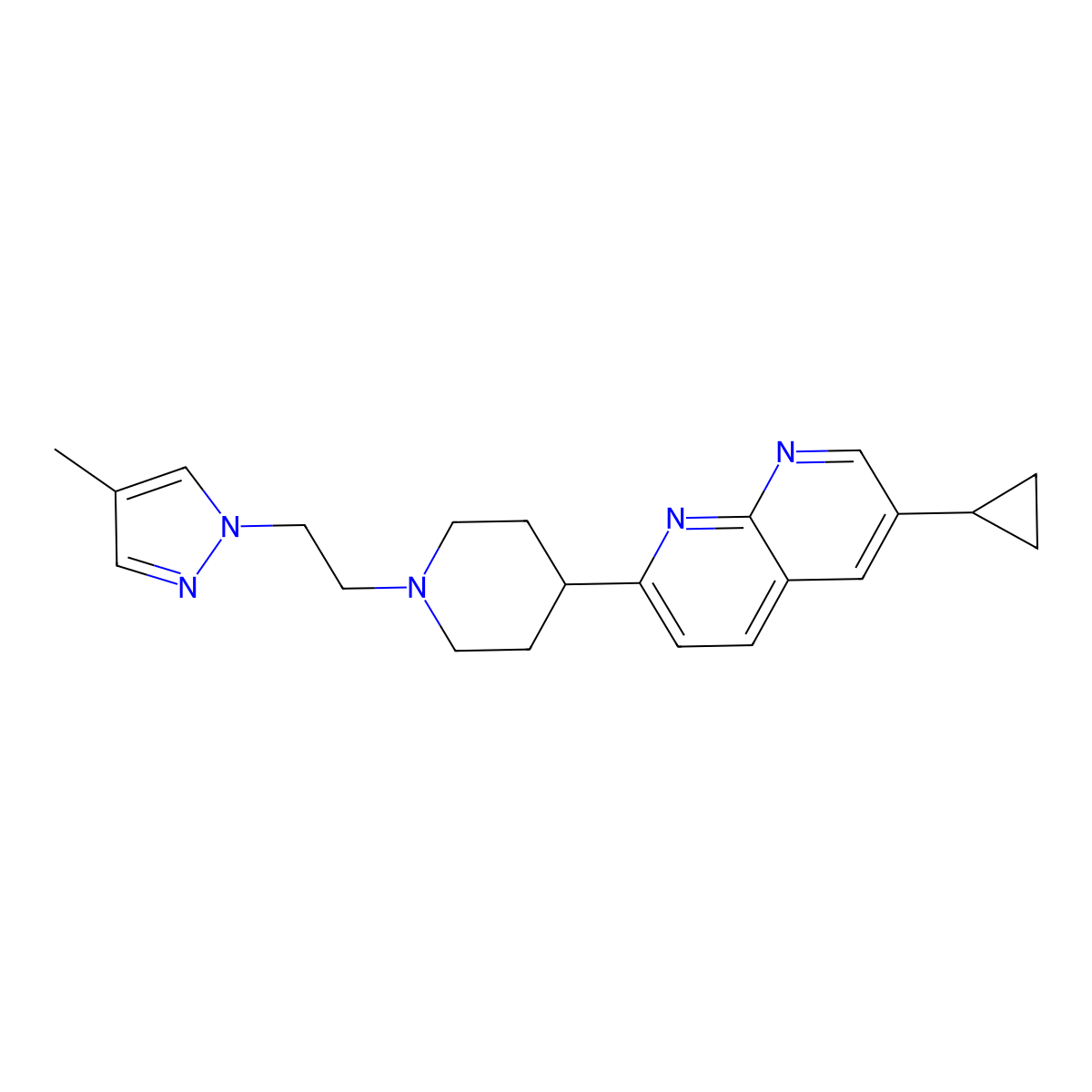 6-cyclopropyl-2-{1-[2-(4-methyl-1H-pyrazol-1-yl)ethyl]piperidin-4-yl}-1,8-naphthyridine molecular structure, CAS 2742022-66-6