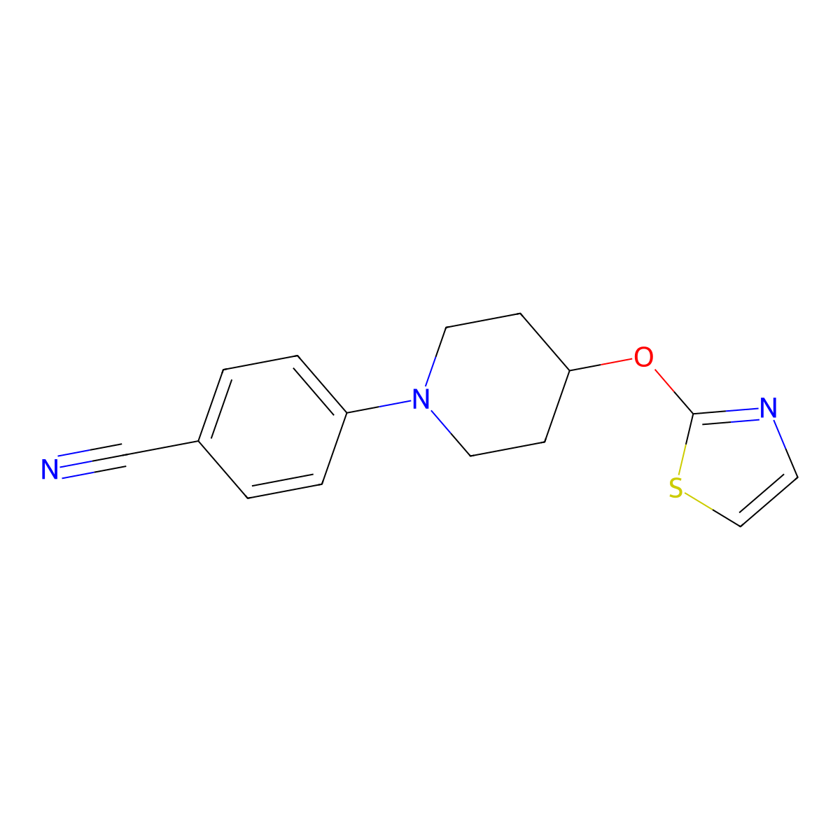 4-[4-(1,3-Thiazol-2-yloxy)piperidin-1-yl]benzonitrile molecular structure, CAS 2742022-69-9