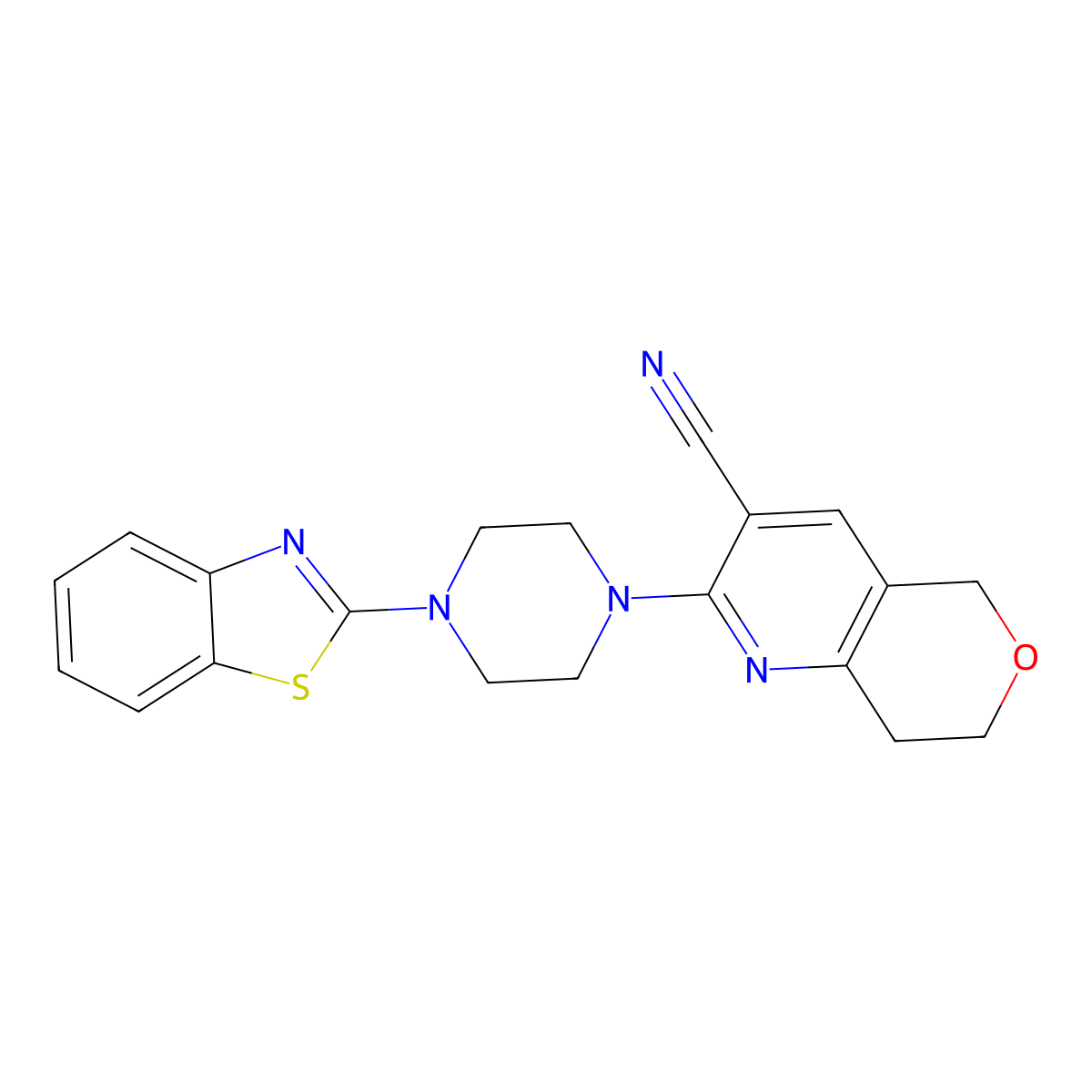 2-[4-(1,3-benzothiazol-2-yl)piperazin-1-yl]-5H,7H,8H-pyrano[4,3-b]pyridine-3-carbonitrile molecular structure, CAS 2742022-72-4