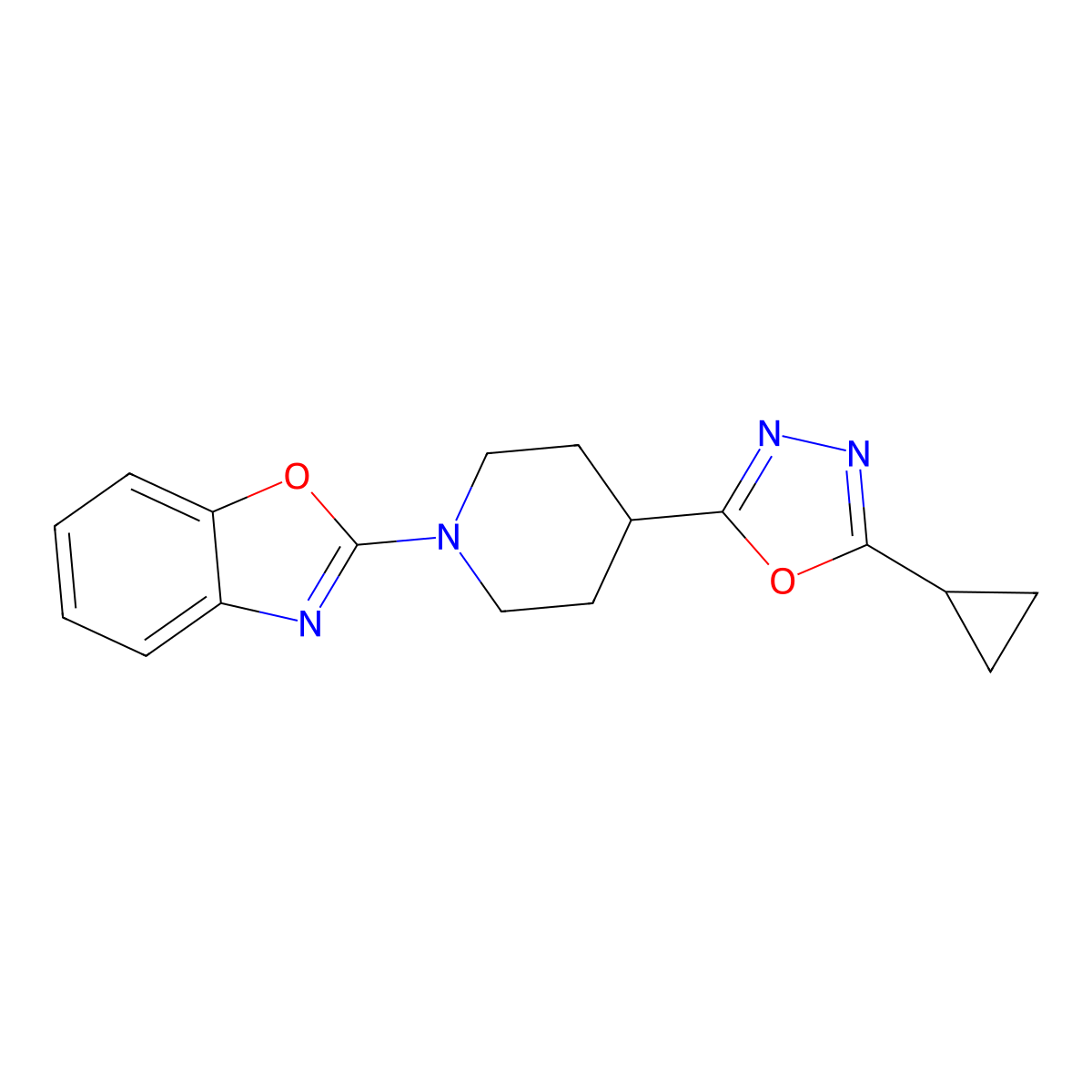 2-[4-(5-Cyclopropyl-1,3,4-oxadiazol-2-yl)piperidin-1-yl]-1,3-benzoxazole molecular structure, CAS 2742022-73-5