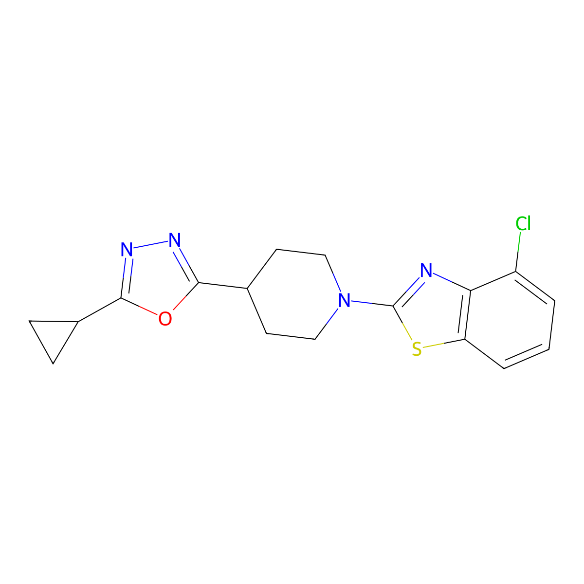 4-Chloro-2-[4-(5-cyclopropyl-1,3,4-oxadiazol-2-yl)piperidin-1-yl]-1,3-benzothiazole molecular structure, CAS 2742022-78-0
