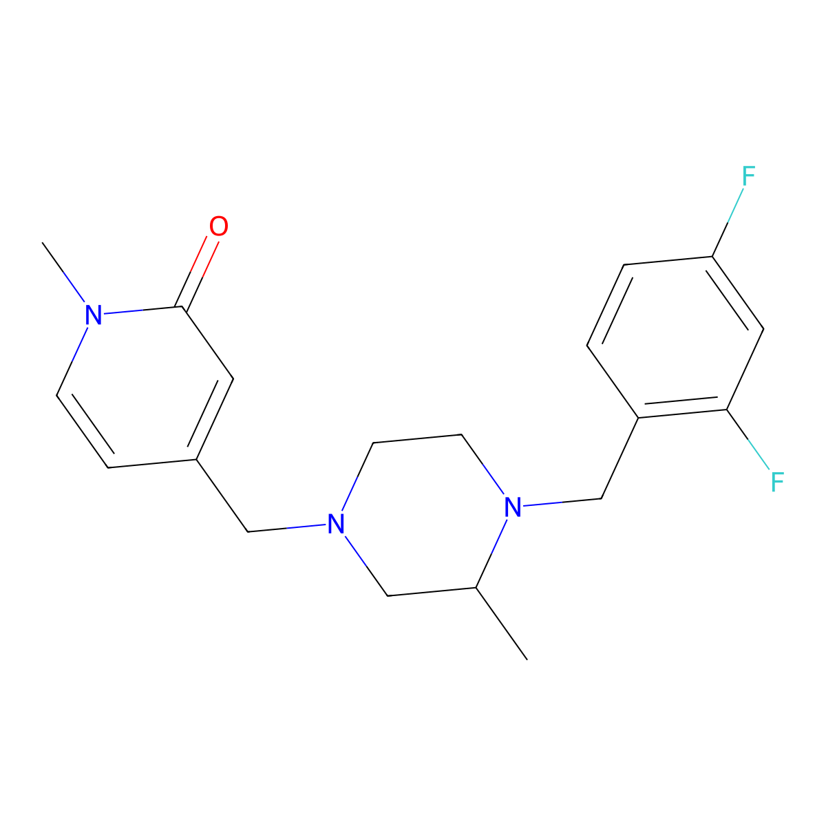 4-({4-[(2,4-Difluorophenyl)methyl]-3-methylpiperazin-1-yl}methyl)-1-methyl-1,2-dihydropyridin-2-one molecular structure, CAS 2742022-83-7