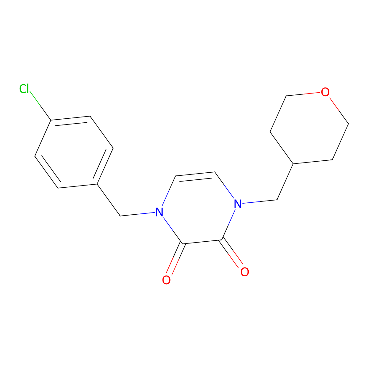 1-[(4-Chlorophenyl)methyl]-4-[(oxan-4-yl)methyl]-1,2,3,4-tetrahydropyrazine-2,3-dione molecular structure, CAS 2742022-86-0