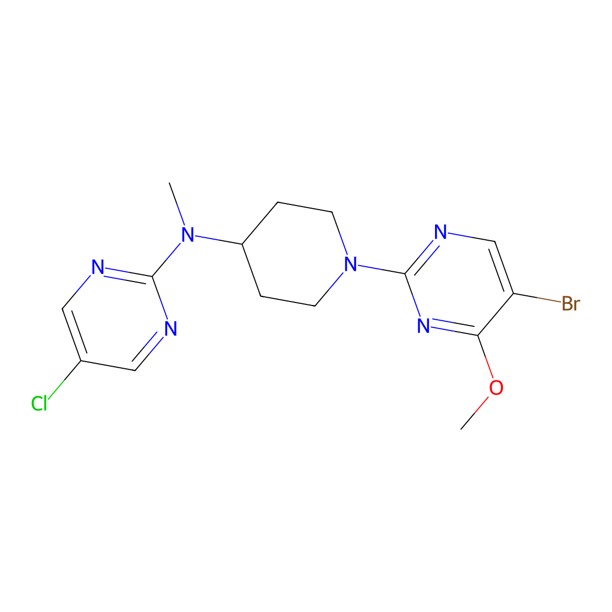 N-[1-(5-bromo-4-methoxypyrimidin-2-yl)piperidin-4-yl]-5-chloro-N-methylpyrimidin-2-amine molecular structure, CAS 2742022-94-0