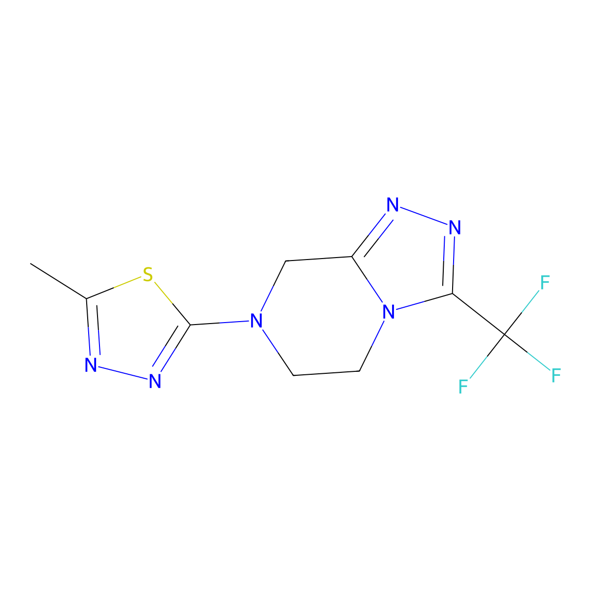 2-methyl-5-[3-(trifluoromethyl)-5H,6H,7H,8H-[1,2,4]triazolo[4,3-a]pyrazin-7-yl]-1,3,4-thiadiazole molecular structure, CAS 2742023-03-4