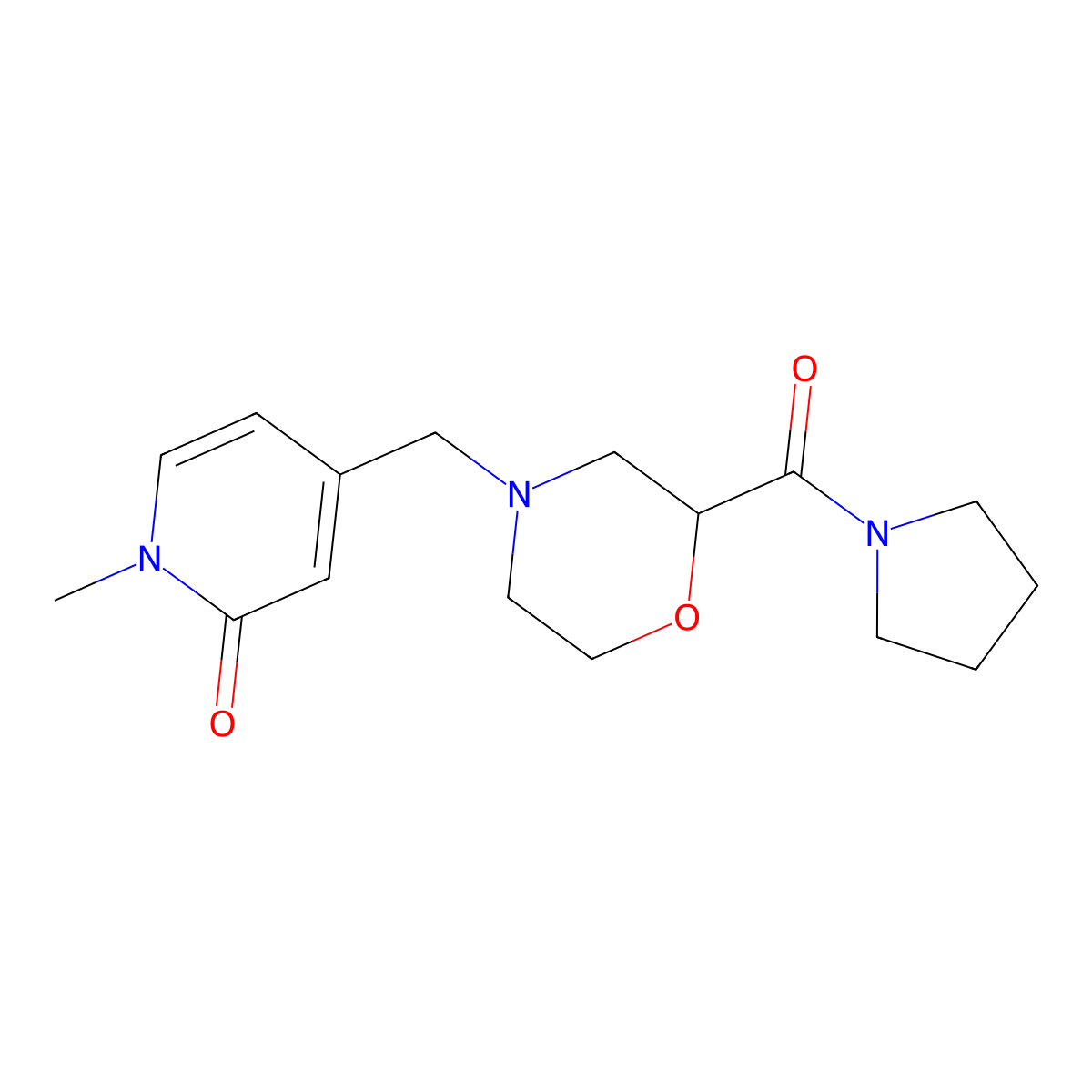 1-Methyl-4-{[2-(pyrrolidine-1-carbonyl)morpholin-4-yl]methyl}-1,2-dihydropyridin-2-one molecular structure, CAS 2742023-04-5