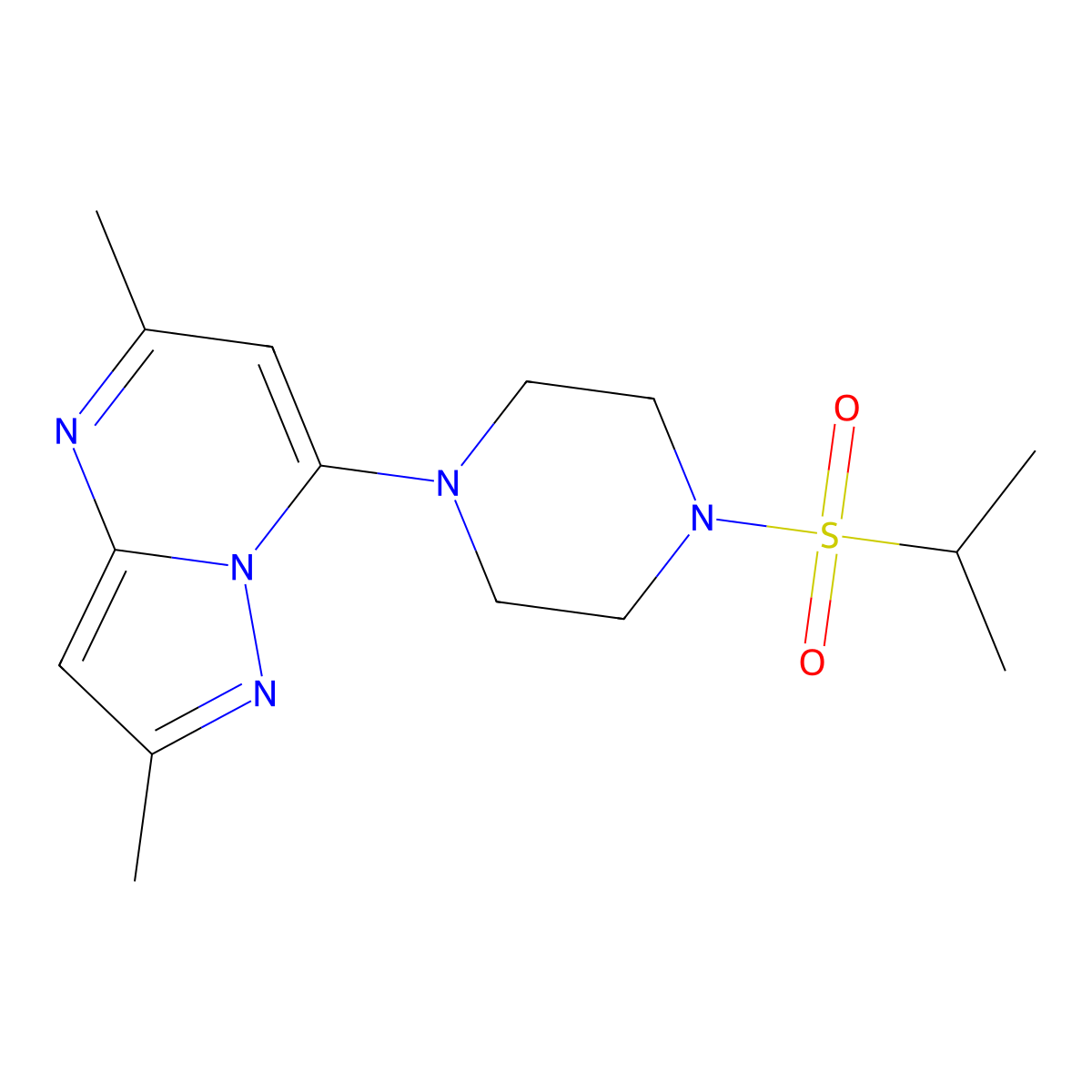 1-{2,5-Dimethylpyrazolo[1,5-a]pyrimidin-7-yl}-4-(propane-2-sulfonyl)piperazine molecular structure, CAS 2742023-09-0
