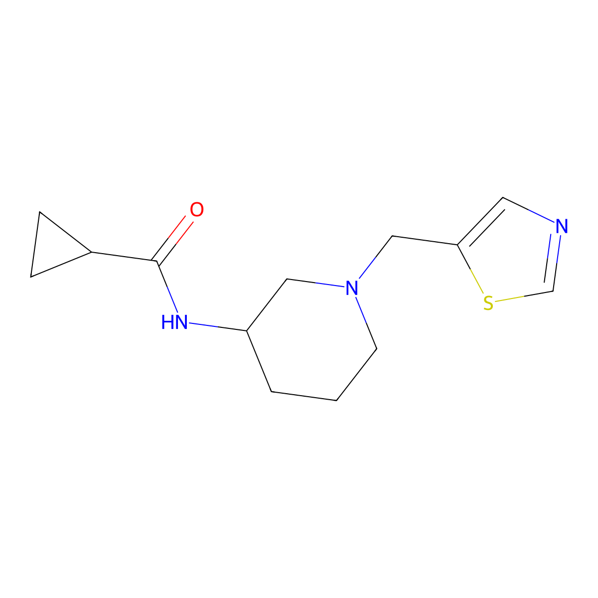 N-{1-[(1,3-thiazol-5-yl)methyl]piperidin-3-yl}cyclopropanecarboxamide molecular structure, CAS 2742023-11-4