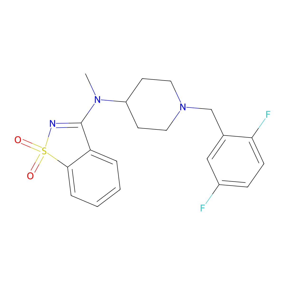 N-[1-[(2,5-difluorophenyl)methyl]piperidin-4-yl]-N-methyl-1,1-dioxo-1,2-benzothiazol-3-amine molecular structure, CAS 2742023-14-7
