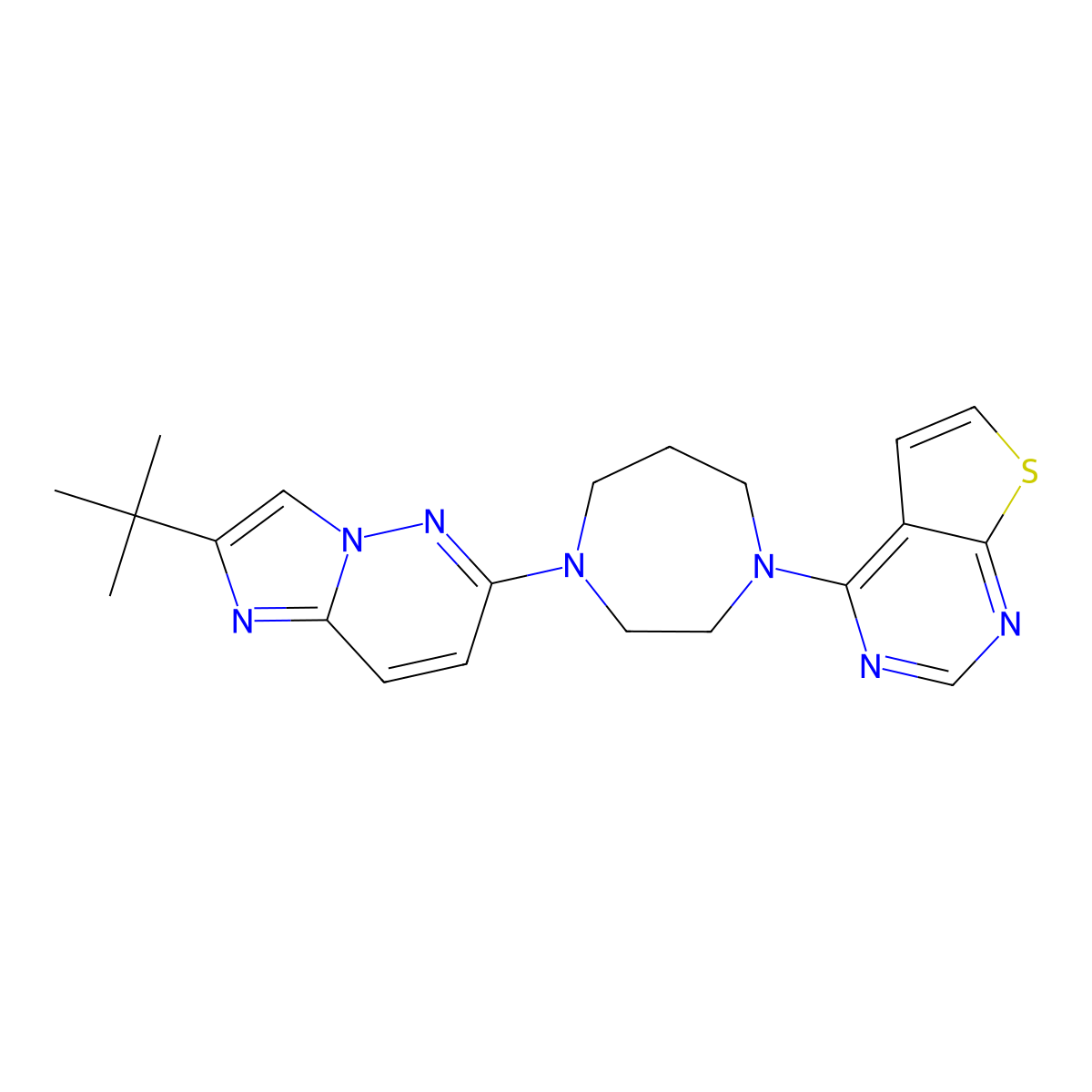 1-{2-Tert-butylimidazo[1,2-b]pyridazin-6-yl}-4-{thieno[2,3-d]pyrimidin-4-yl}-1,4-diazepane molecular structure, CAS 2742023-19-2