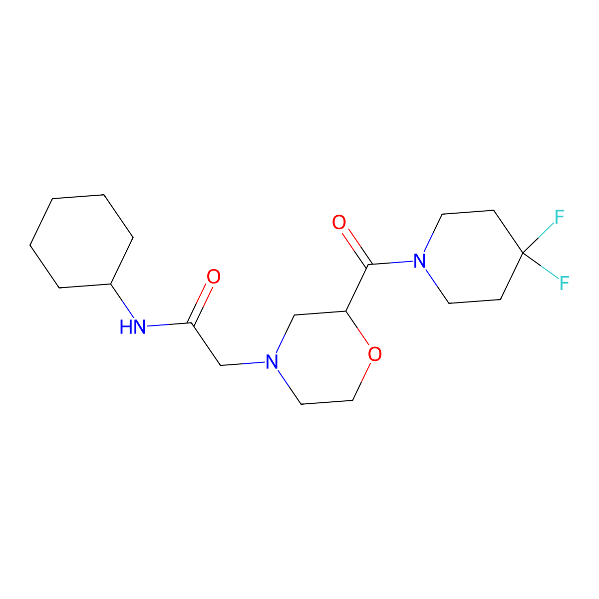 N-cyclohexyl-2-[2-(4,4-difluoropiperidine-1-carbonyl)morpholin-4-yl]acetamide molecular structure, CAS 2742023-21-6