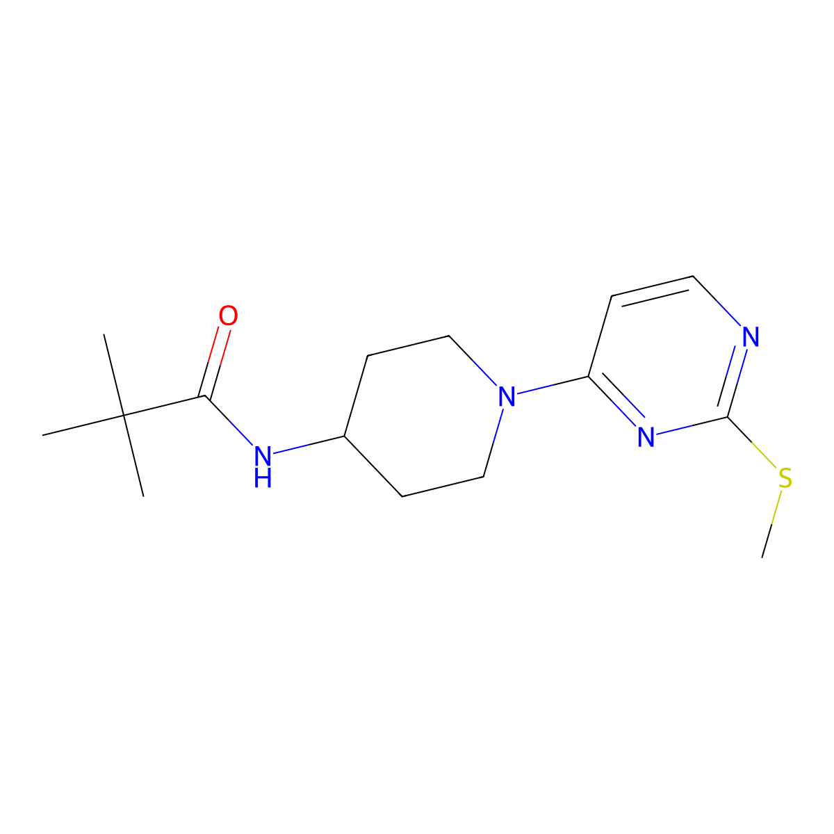 2,2-dimethyl-N-{1-[2-(methylsulfanyl)pyrimidin-4-yl]piperidin-4-yl}propanamide molecular structure, CAS 2742023-22-7