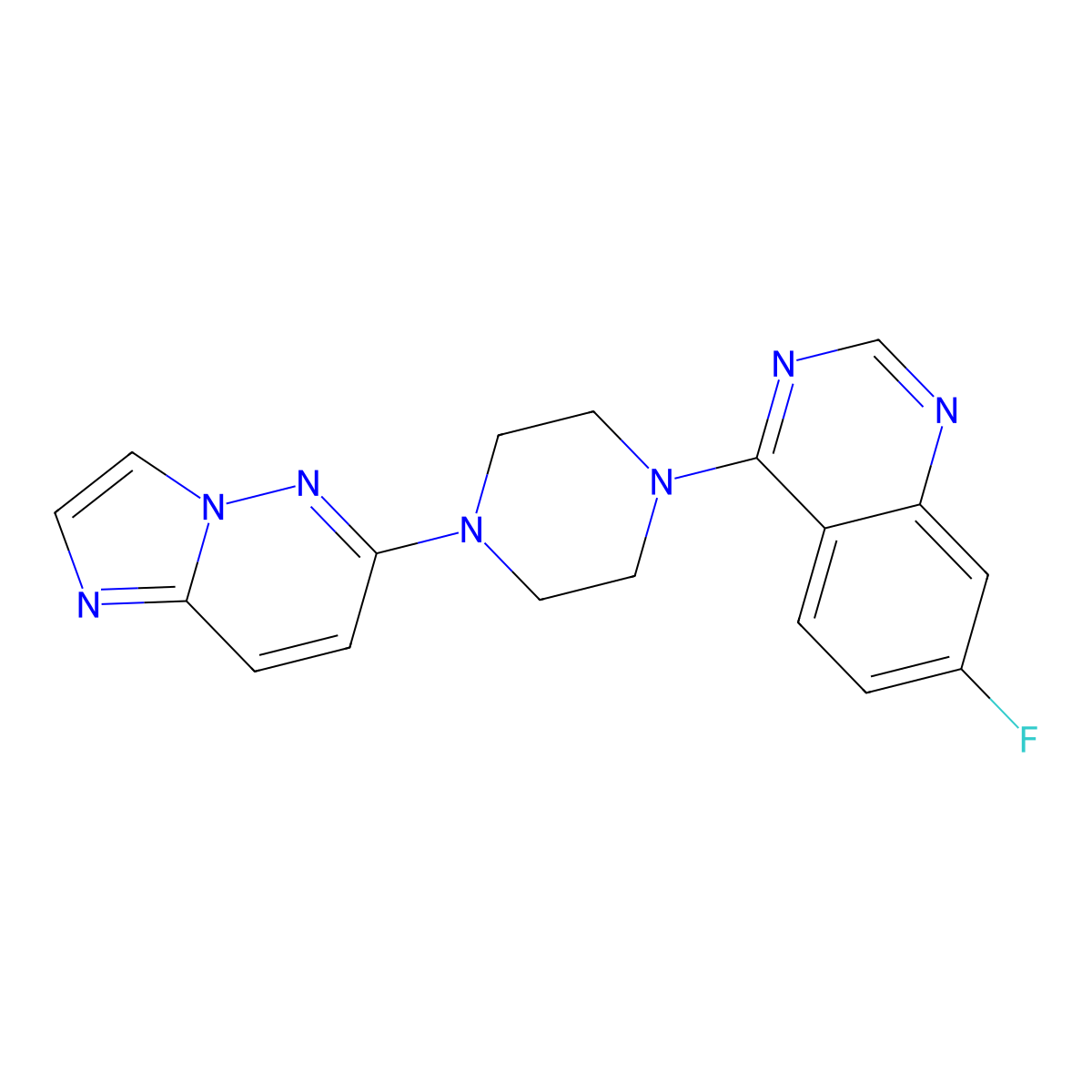 7-Fluoro-4-(4-{imidazo[1,2-b]pyridazin-6-yl}piperazin-1-yl)quinazoline molecular structure, CAS 2742023-26-1
