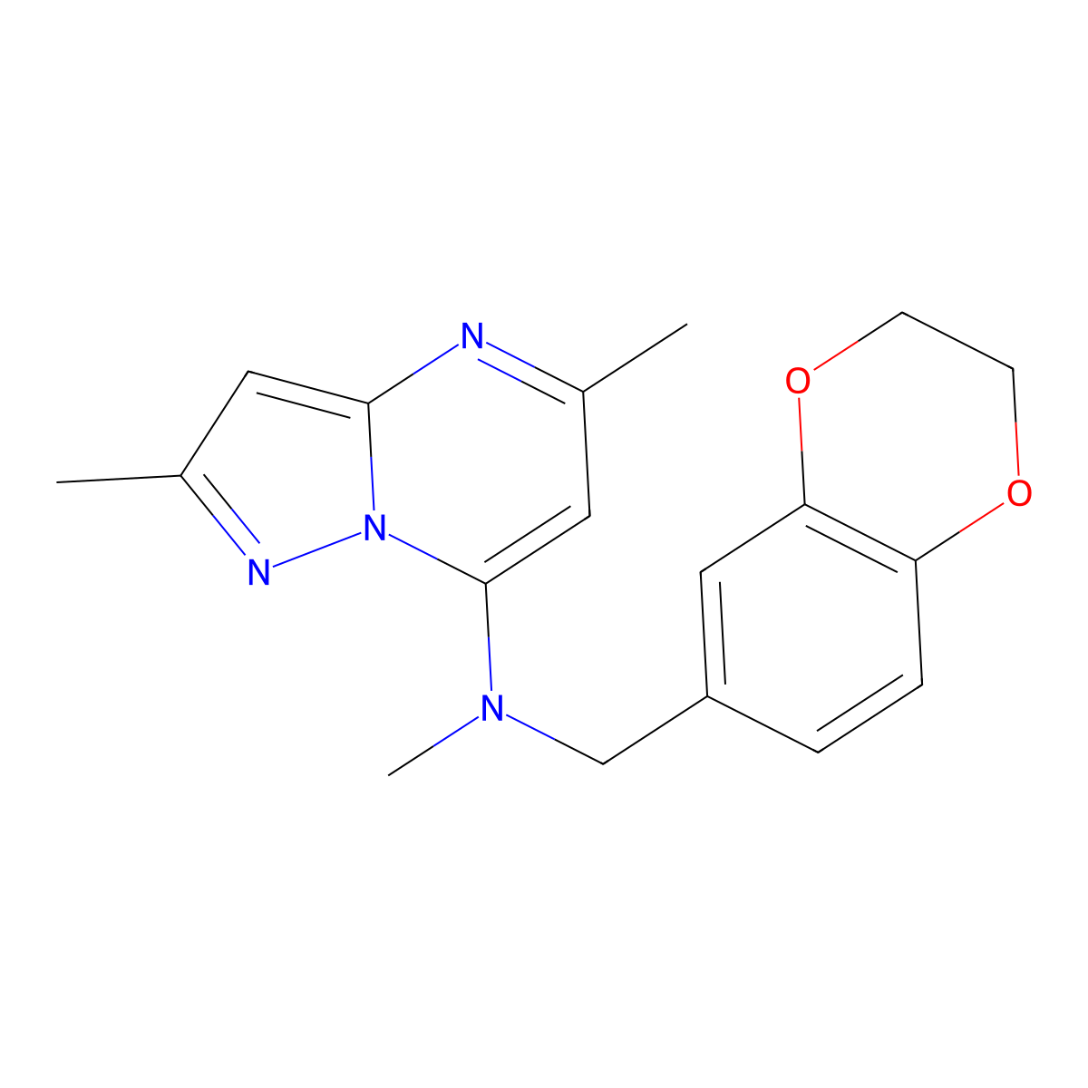 N-[(2,3-dihydro-1,4-benzodioxin-6-yl)methyl]-N,2,5-trimethylpyrazolo[1,5-a]pyrimidin-7-amine molecular structure, CAS 2742023-28-3