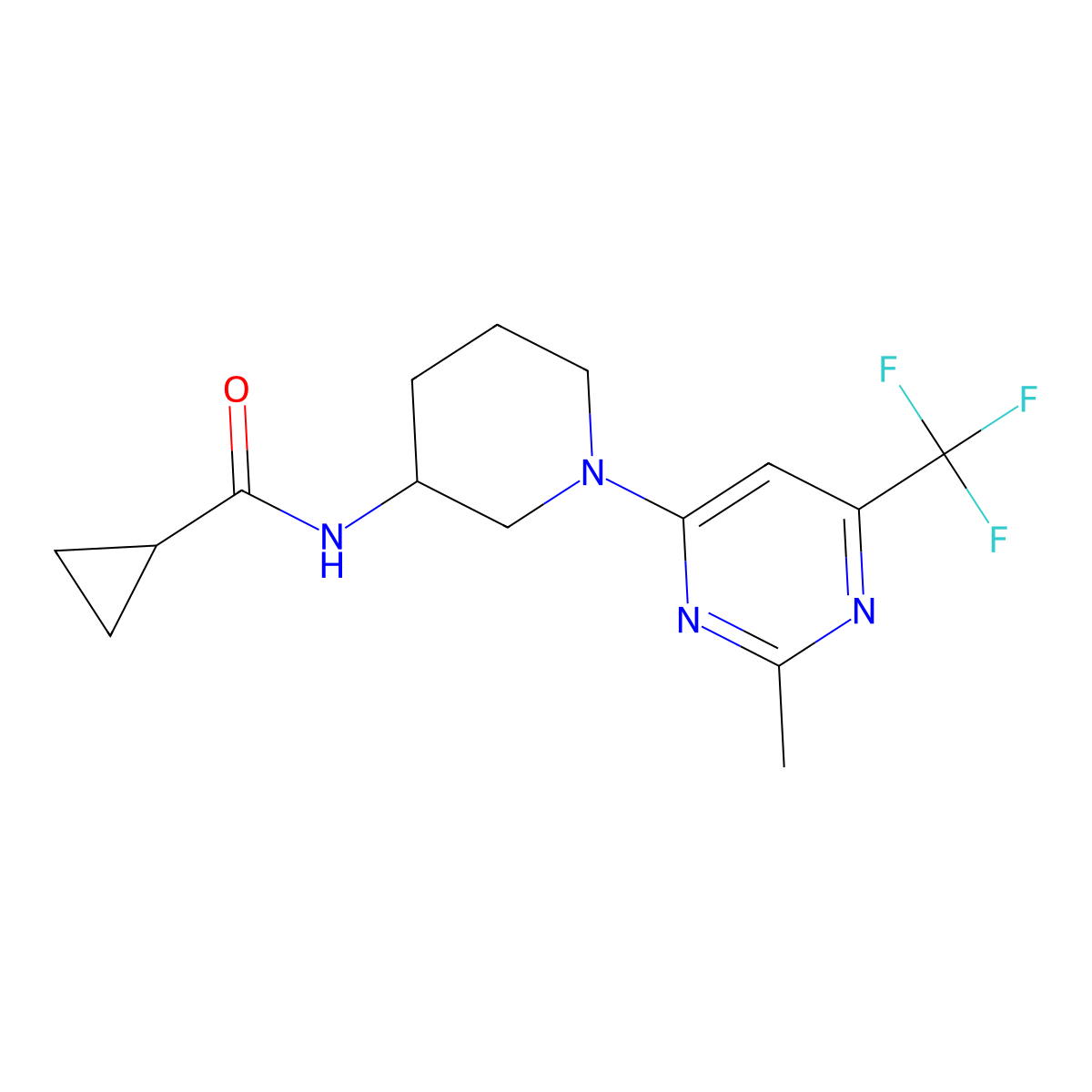 N-{1-[2-methyl-6-(trifluoromethyl)pyrimidin-4-yl]piperidin-3-yl}cyclopropanecarboxamide molecular structure, CAS 2742023-30-7