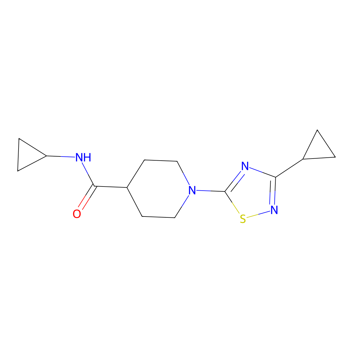 N-cyclopropyl-1-(3-cyclopropyl-1,2,4-thiadiazol-5-yl)piperidine-4-carboxamide molecular structure, CAS 2742023-32-9