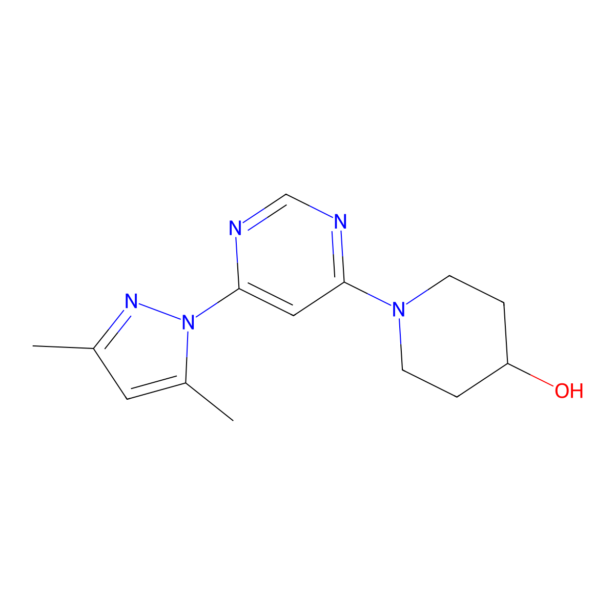 1-[6-(3,5-dimethyl-1H-pyrazol-1-yl)pyrimidin-4-yl]piperidin-4-ol molecular structure, CAS 2742023-33-0