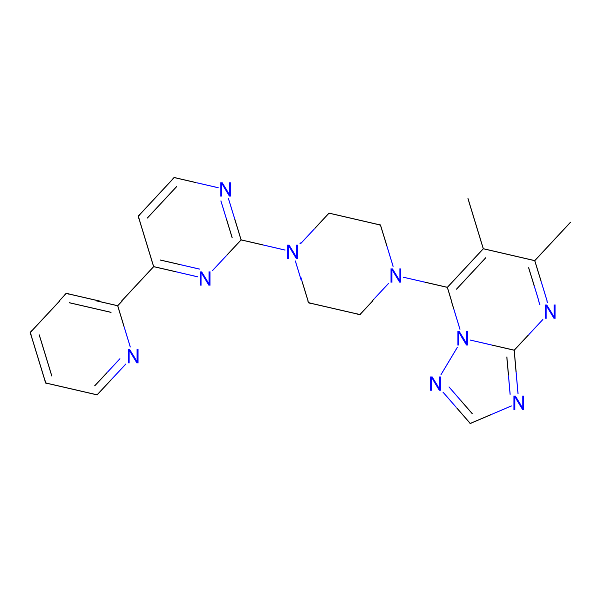 2-(4-{5,6-Dimethyl-[1,2,4]triazolo[1,5-a]pyrimidin-7-yl}piperazin-1-yl)-4-(pyridin-2-yl)pyrimidine molecular structure, CAS 2742023-35-2