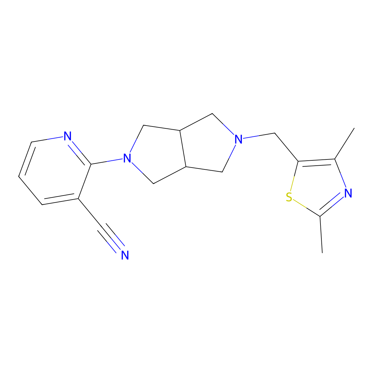 2-{5-[(2,4-Dimethyl-1,3-thiazol-5-yl)methyl]-octahydropyrrolo[3,4-c]pyrrol-2-yl}pyridine-3-carbonitrile molecular structure, CAS 2742023-39-6
