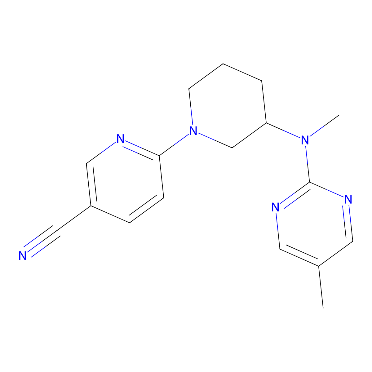 6-{3-[Methyl(5-methylpyrimidin-2-yl)amino]piperidin-1-yl}pyridine-3-carbonitrile molecular structure, CAS 2742023-42-1
