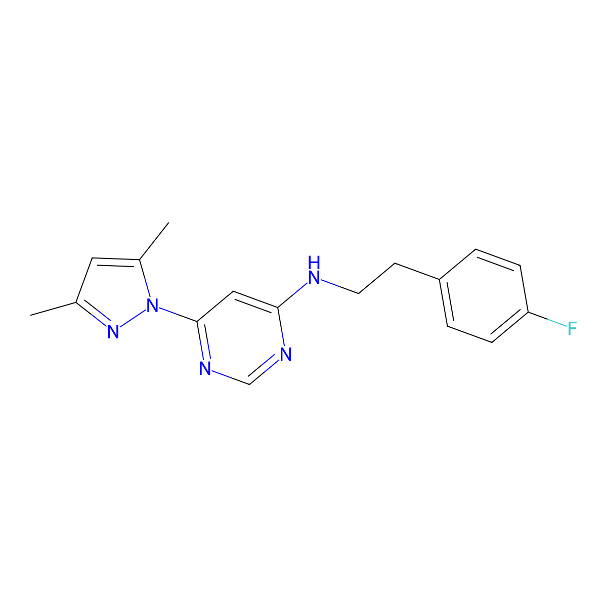 6-(3,5-dimethyl-1H-pyrazol-1-yl)-N-[2-(4-fluorophenyl)ethyl]pyrimidin-4-amine molecular structure, CAS 2742023-46-5