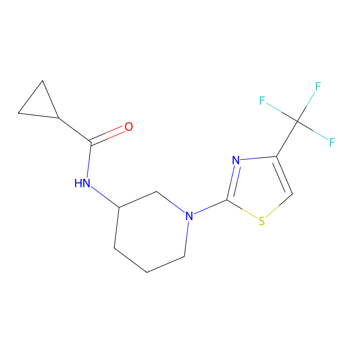 N-{1-[4-(trifluoromethyl)-1,3-thiazol-2-yl]piperidin-3-yl}cyclopropanecarboxamide molecular structure, CAS 2742023-48-7