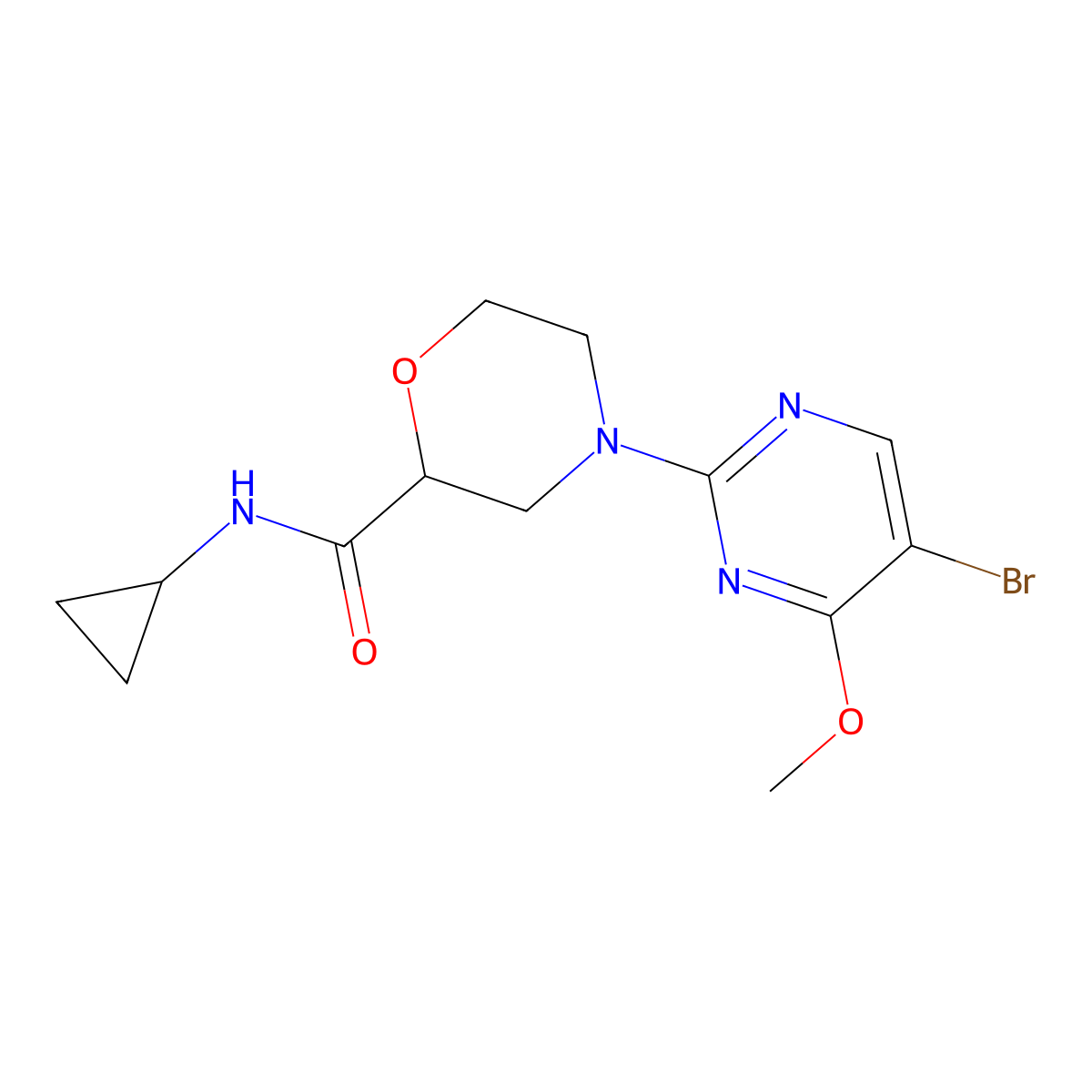4-(5-bromo-4-methoxypyrimidin-2-yl)-N-cyclopropylmorpholine-2-carboxamide molecular structure, CAS 2742023-49-8
