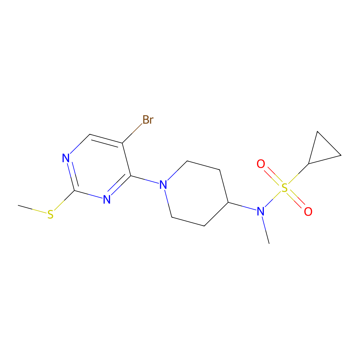 N-{1-[5-bromo-2-(methylsulfanyl)pyrimidin-4-yl]piperidin-4-yl}-N-methylcyclopropanesulfonamide molecular structure, CAS 2742023-51-2