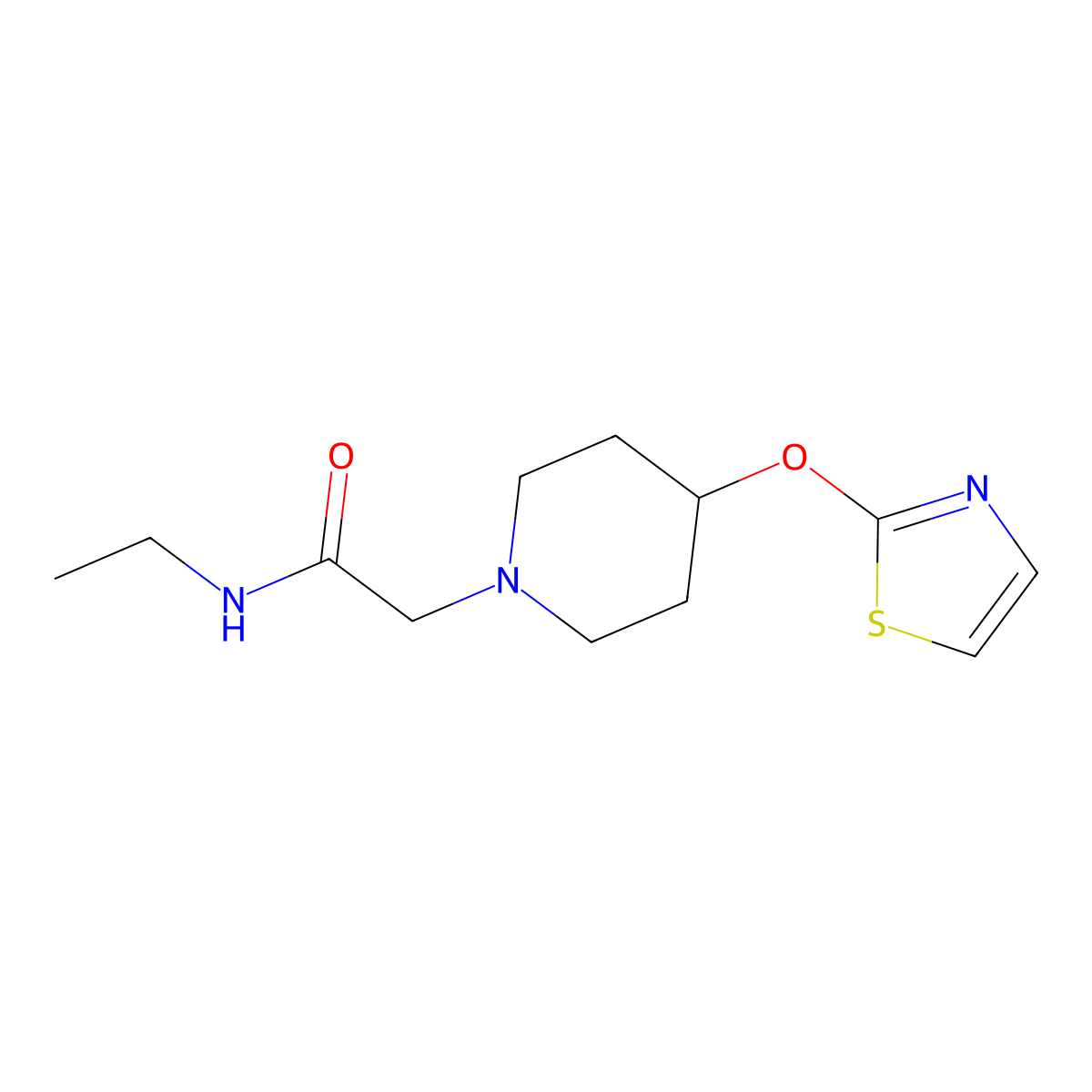 N-ethyl-2-[4-(1,3-thiazol-2-yloxy)piperidin-1-yl]acetamide molecular structure, CAS 2742023-52-3
