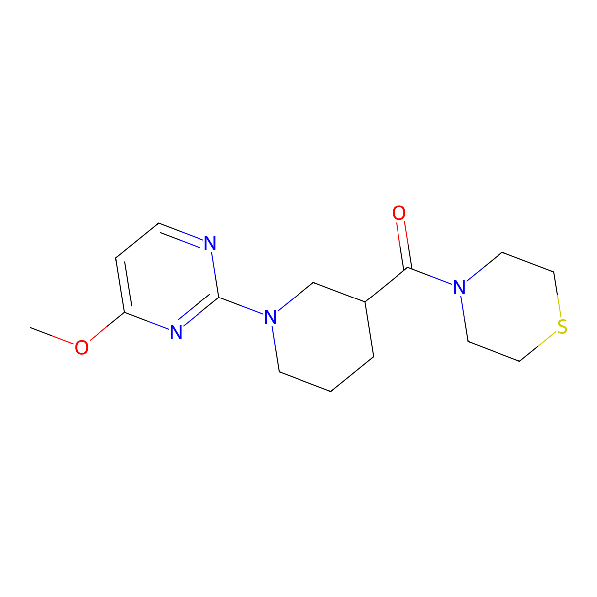4-[1-(4-Methoxypyrimidin-2-yl)piperidine-3-carbonyl]thiomorpholine molecular structure, CAS 2742023-58-9