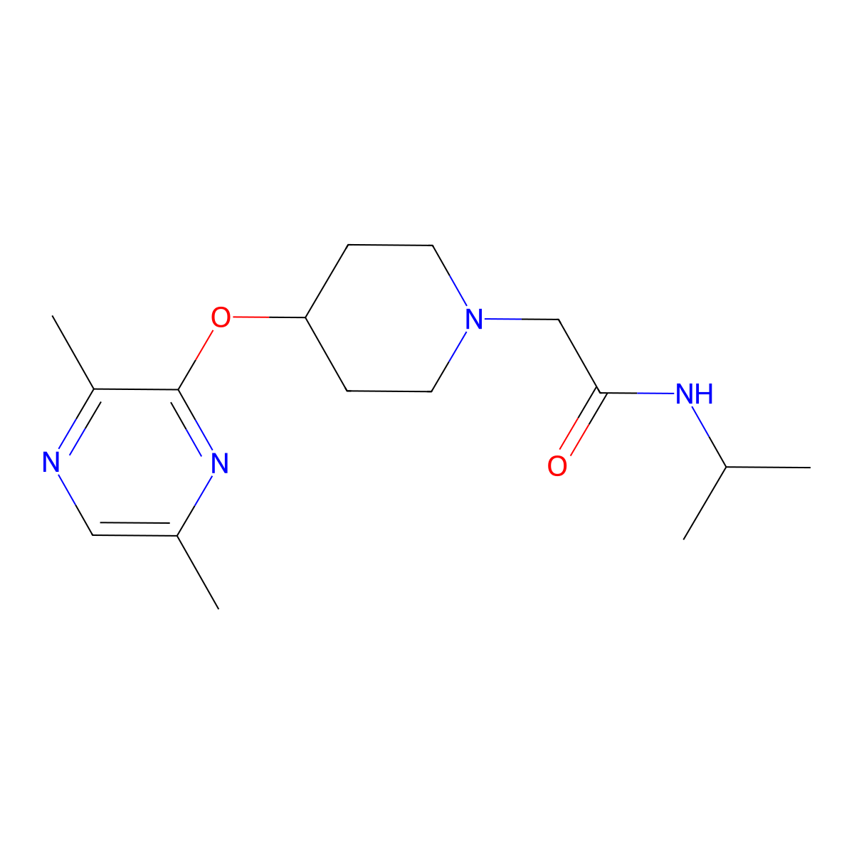 2-{4-[(3,6-dimethylpyrazin-2-yl)oxy]piperidin-1-yl}-N-(propan-2-yl)acetamide molecular structure, CAS 2742023-59-0
