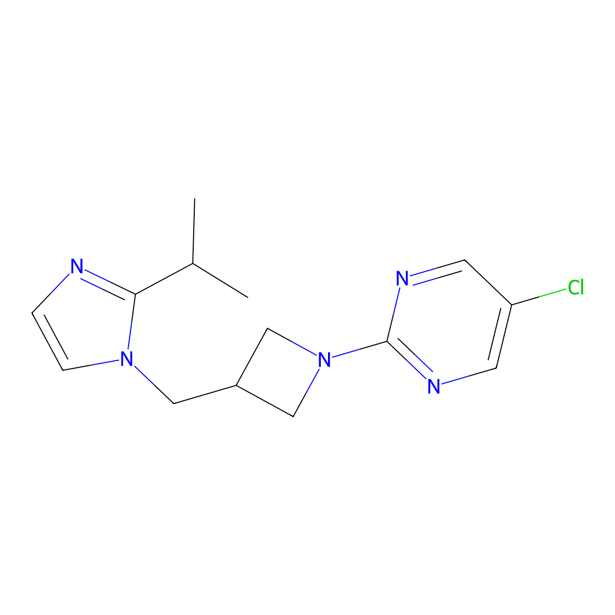 5-chloro-2-(3-{[2-(propan-2-yl)-1H-imidazol-1-yl]methyl}azetidin-1-yl)pyrimidine molecular structure, CAS 2742023-61-4