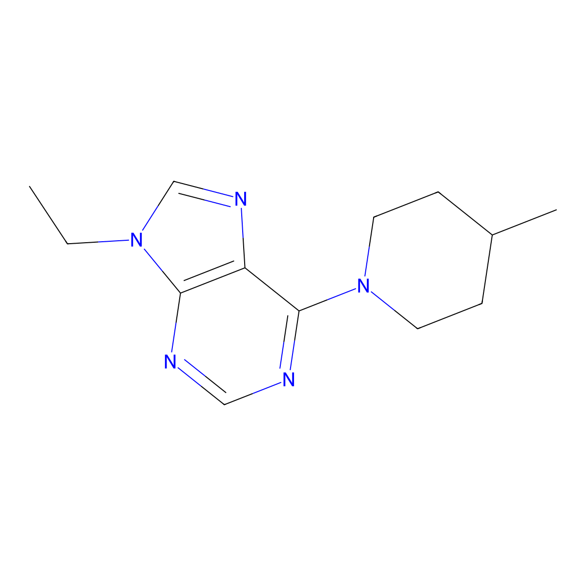 9-ethyl-6-(4-methylpiperidin-1-yl)-9H-purine molecular structure, CAS 2742023-63-6