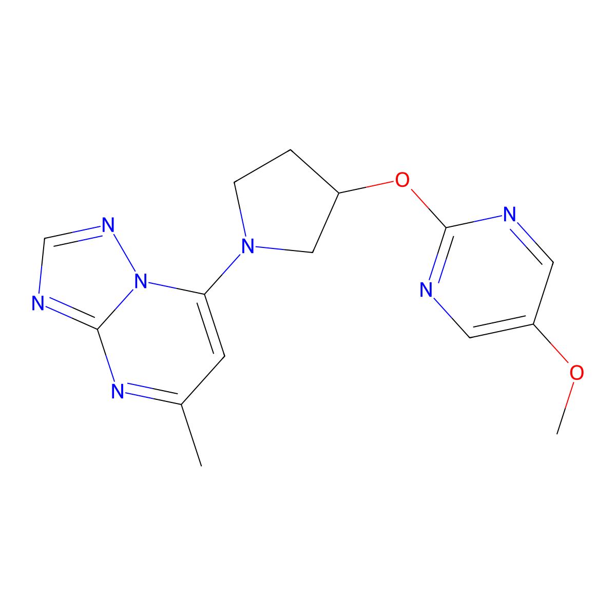 5-Methoxy-2-[(1-{5-methyl-[1,2,4]triazolo[1,5-a]pyrimidin-7-yl}pyrrolidin-3-yl)oxy]pyrimidine molecular structure, CAS 2742023-64-7
