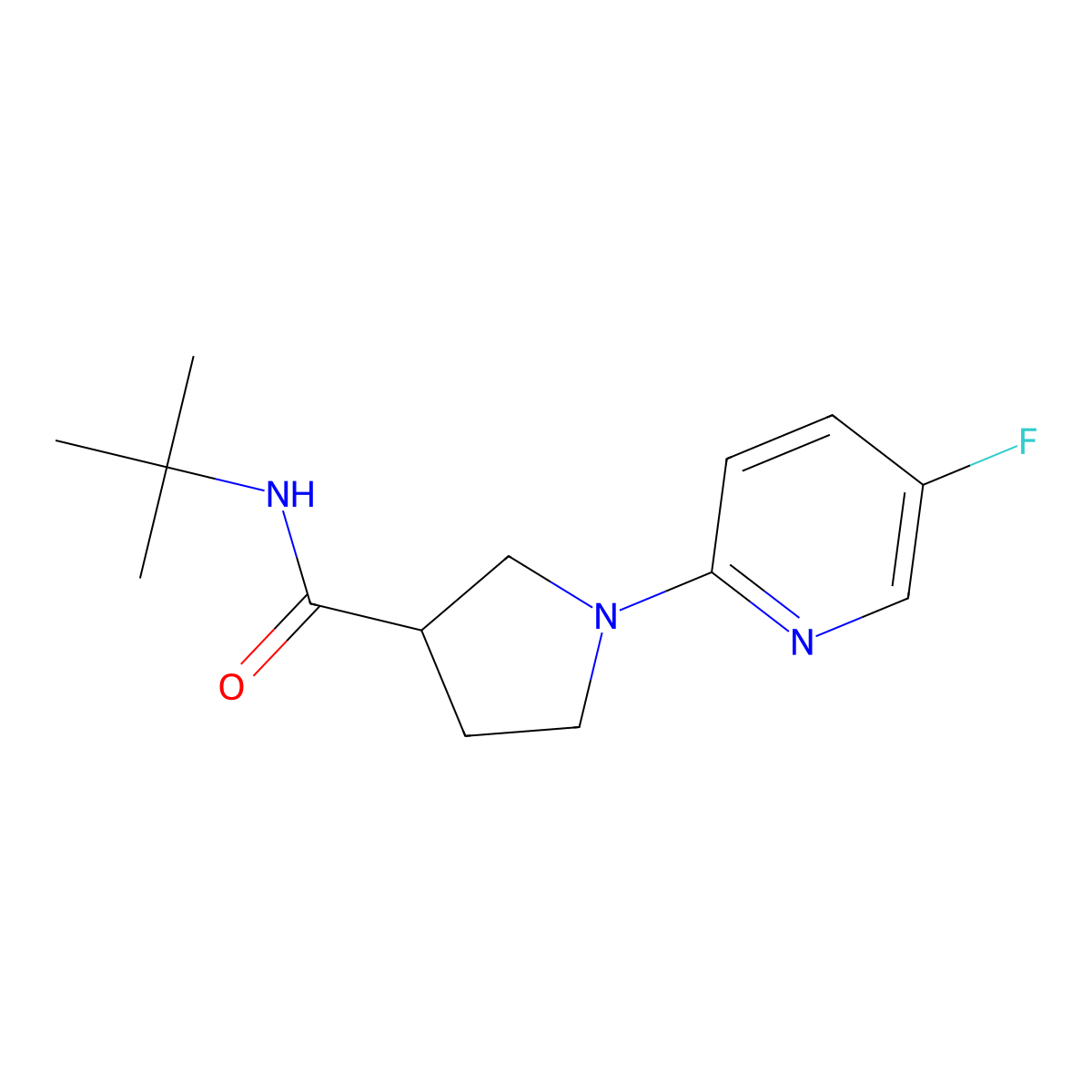 N-tert-butyl-1-(5-fluoropyridin-2-yl)pyrrolidine-3-carboxamide molecular structure, CAS 2742023-71-6