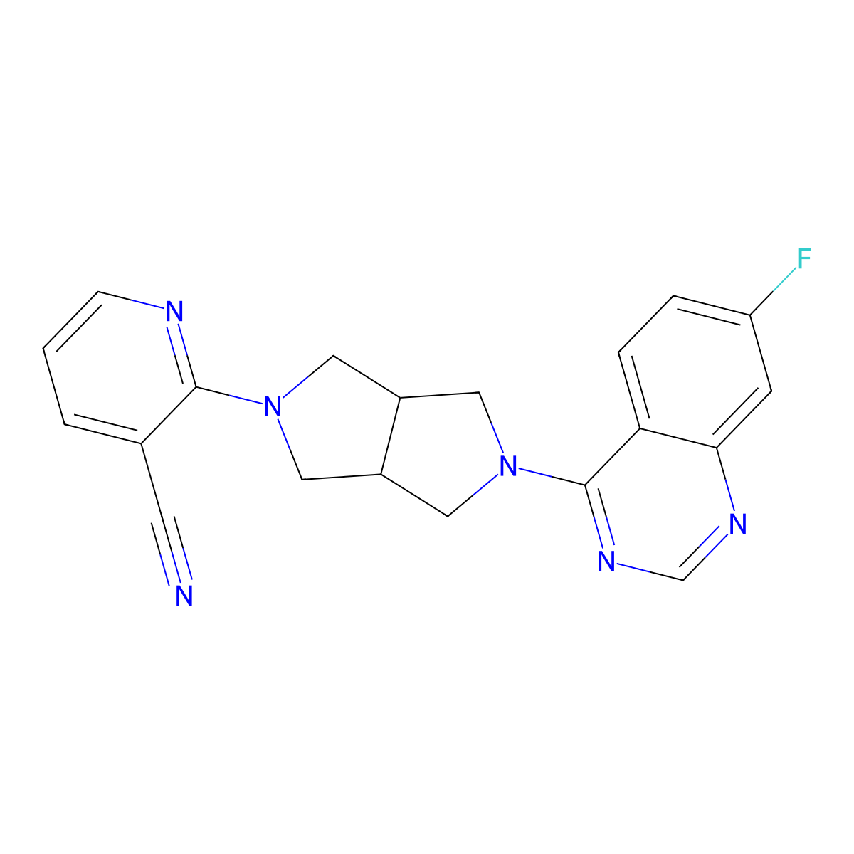 2-[5-(7-Fluoroquinazolin-4-yl)-octahydropyrrolo[3,4-c]pyrrol-2-yl]pyridine-3-carbonitrile molecular structure, CAS 2742023-72-7
