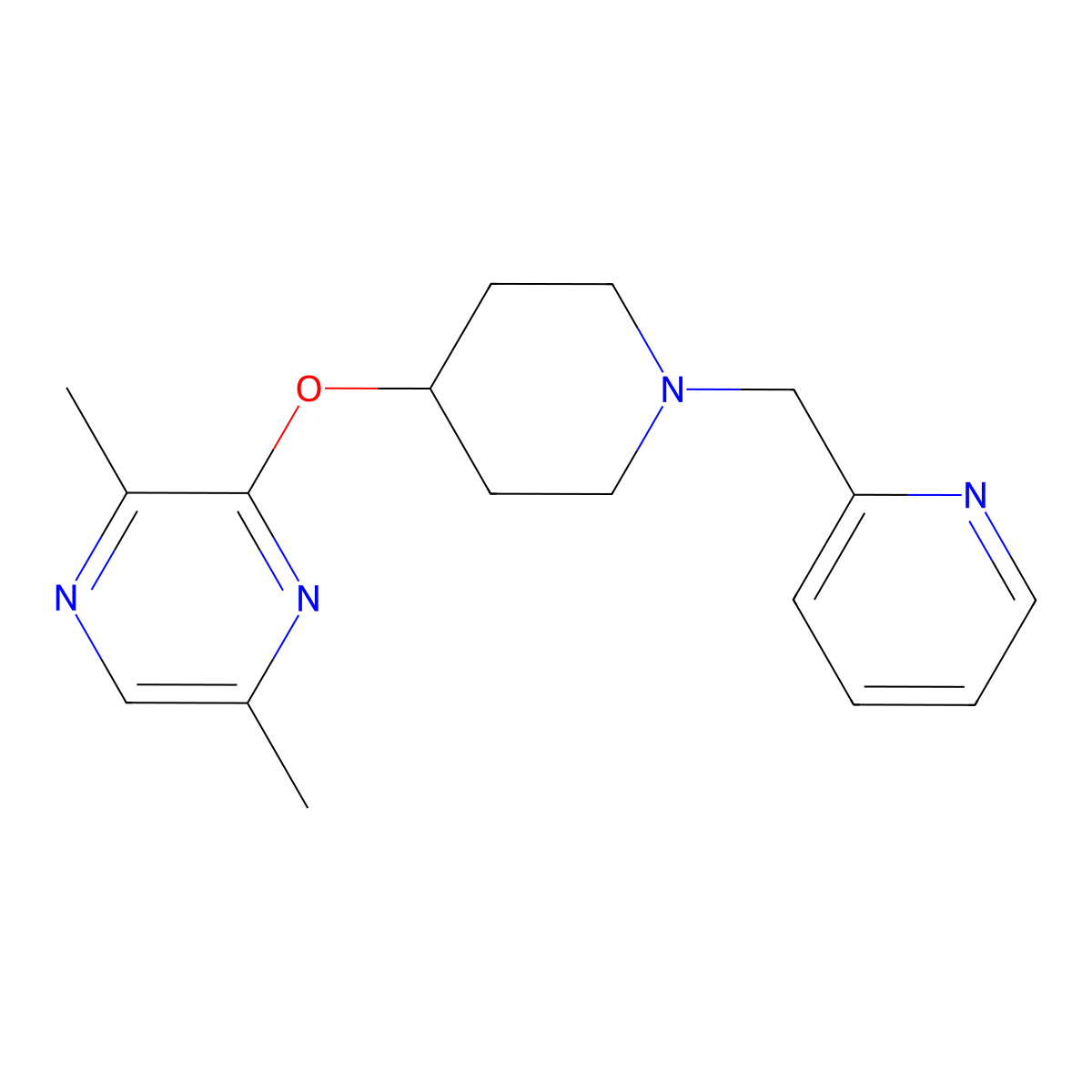 2,5-Dimethyl-3-({1-[(pyridin-2-yl)methyl]piperidin-4-yl}oxy)pyrazine molecular structure, CAS 2742023-75-0
