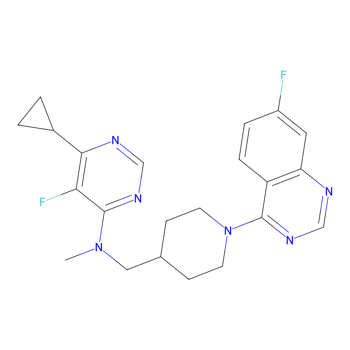 6-cyclopropyl-5-fluoro-N-{[1-(7-fluoroquinazolin-4-yl)piperidin-4-yl]methyl}-N-methylpyrimidin-4-amine molecular structure, CAS 2742023-76-1