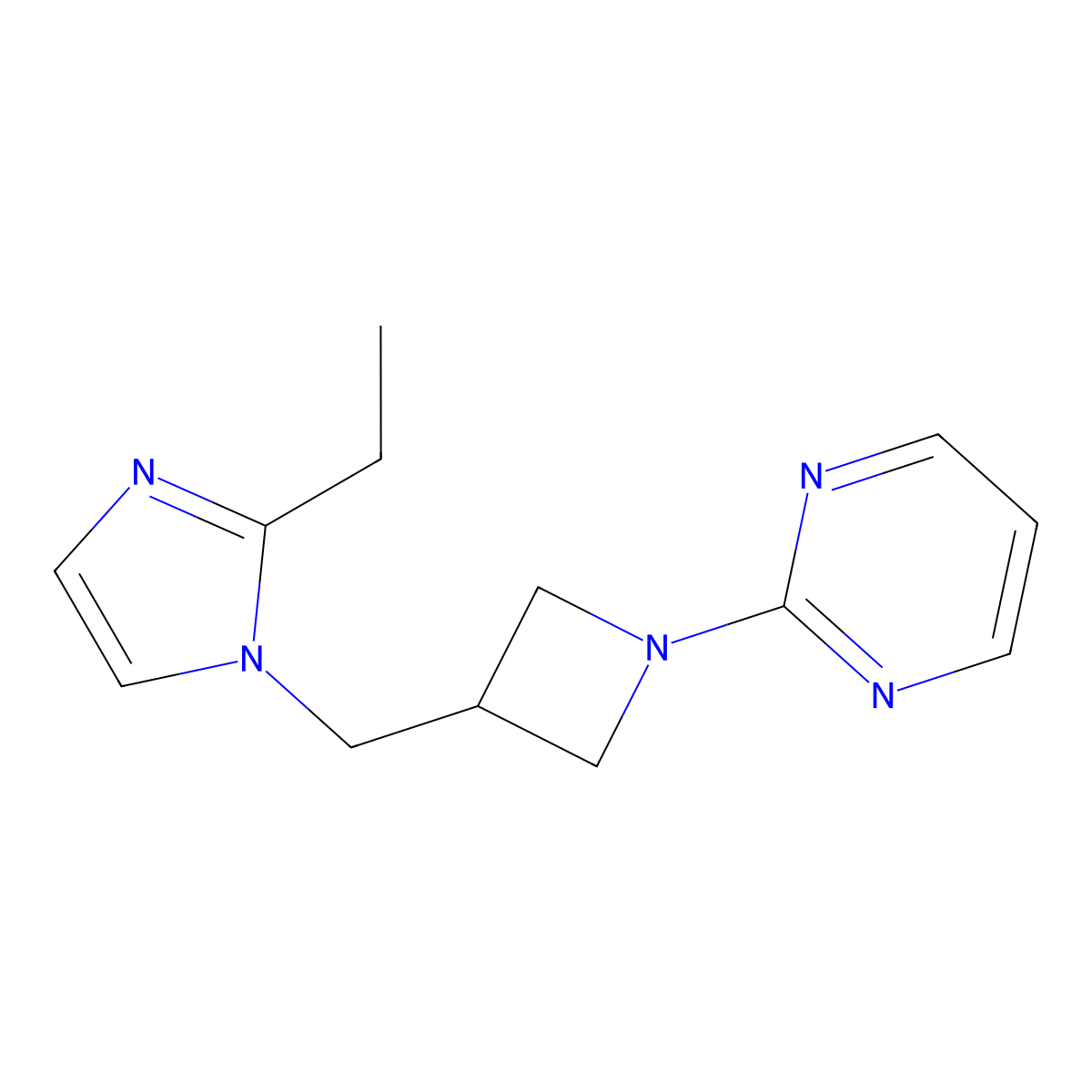 2-{3-[(2-ethyl-1H-imidazol-1-yl)methyl]azetidin-1-yl}pyrimidine molecular structure, CAS 2742023-83-0