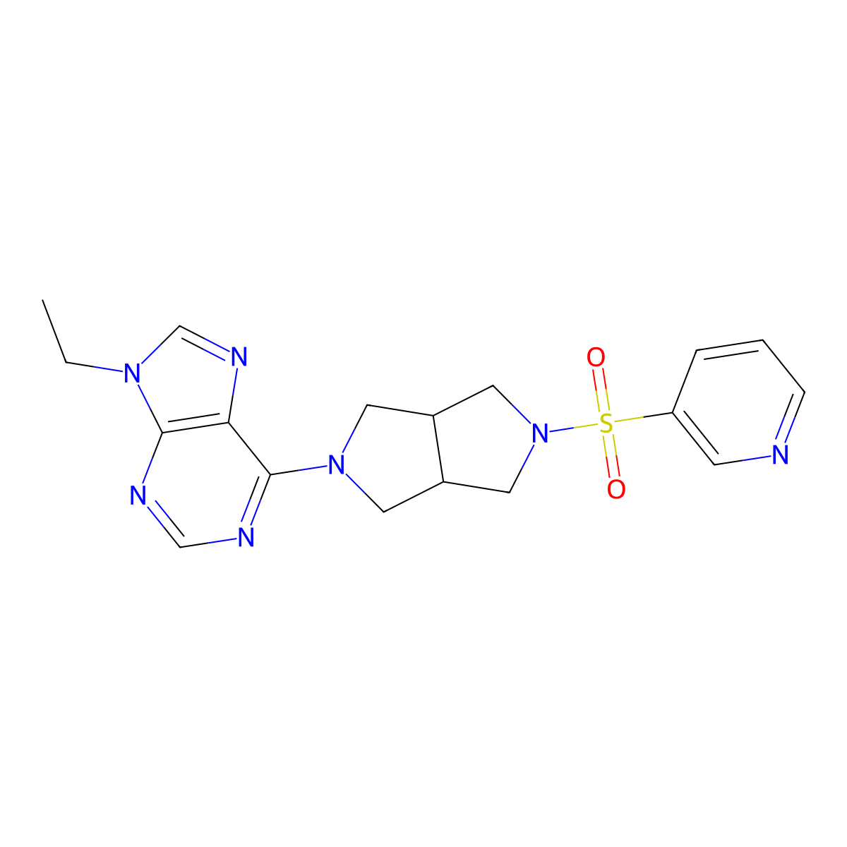 9-ethyl-6-[5-(pyridine-3-sulfonyl)-octahydropyrrolo[3,4-c]pyrrol-2-yl]-9H-purine molecular structure, CAS 2742023-87-4
