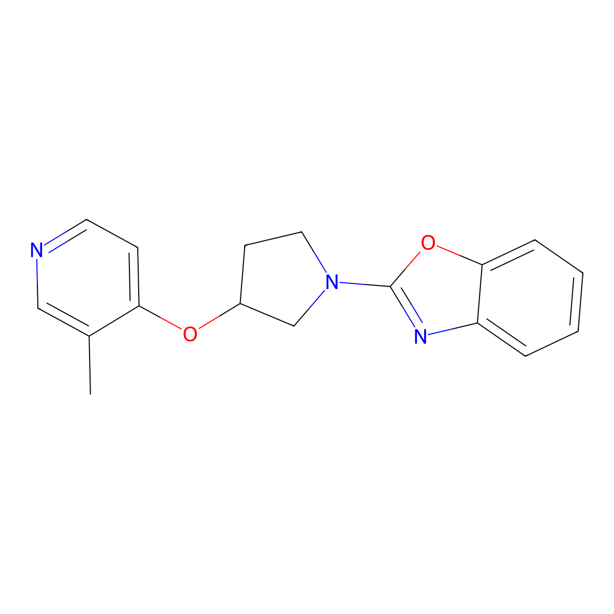 2-{3-[(3-Methylpyridin-4-yl)oxy]pyrrolidin-1-yl}-1,3-benzoxazole molecular structure, CAS 2742023-92-1