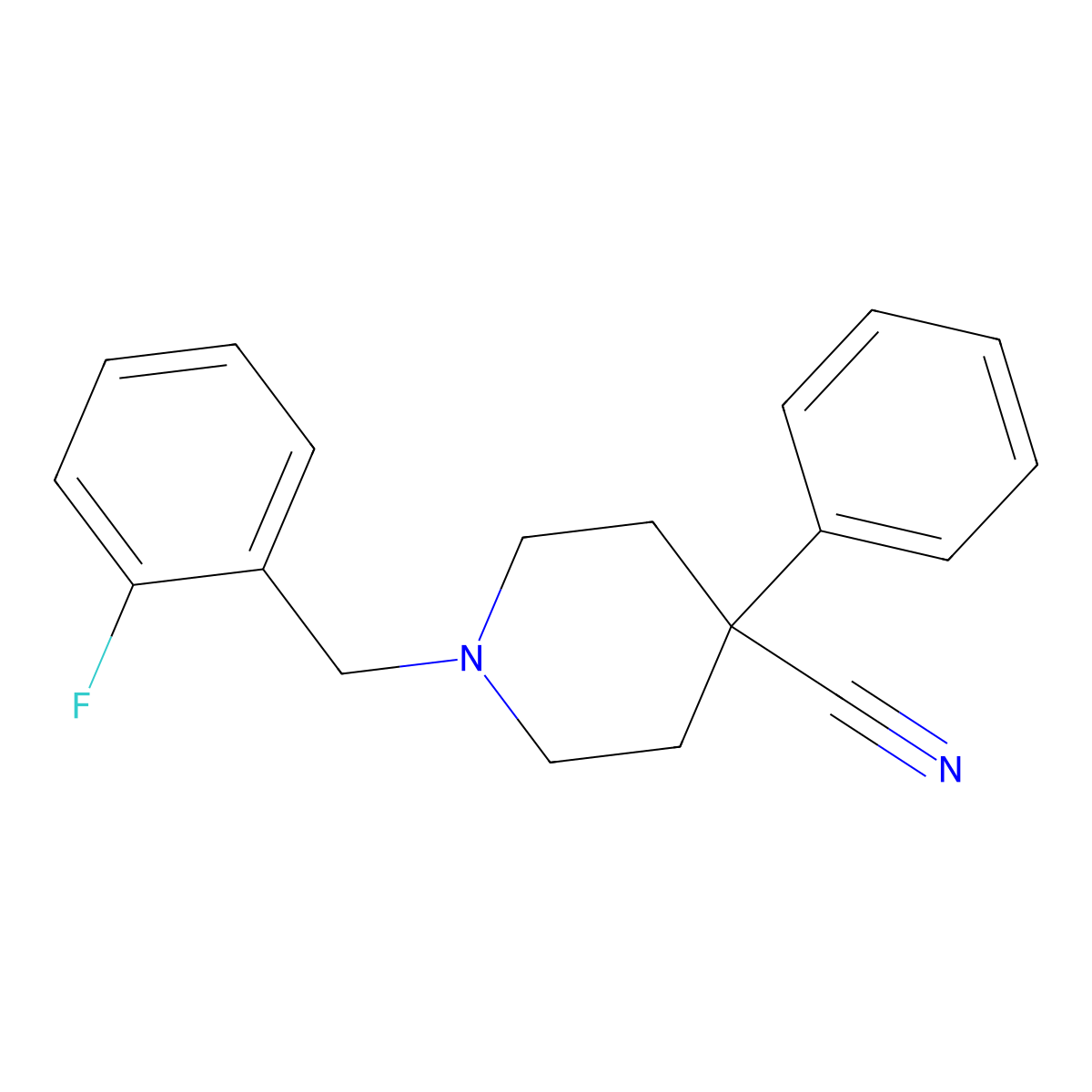 1-[(2-Fluorophenyl)methyl]-4-phenylpiperidine-4-carbonitrile molecular structure, CAS 2742023-93-2