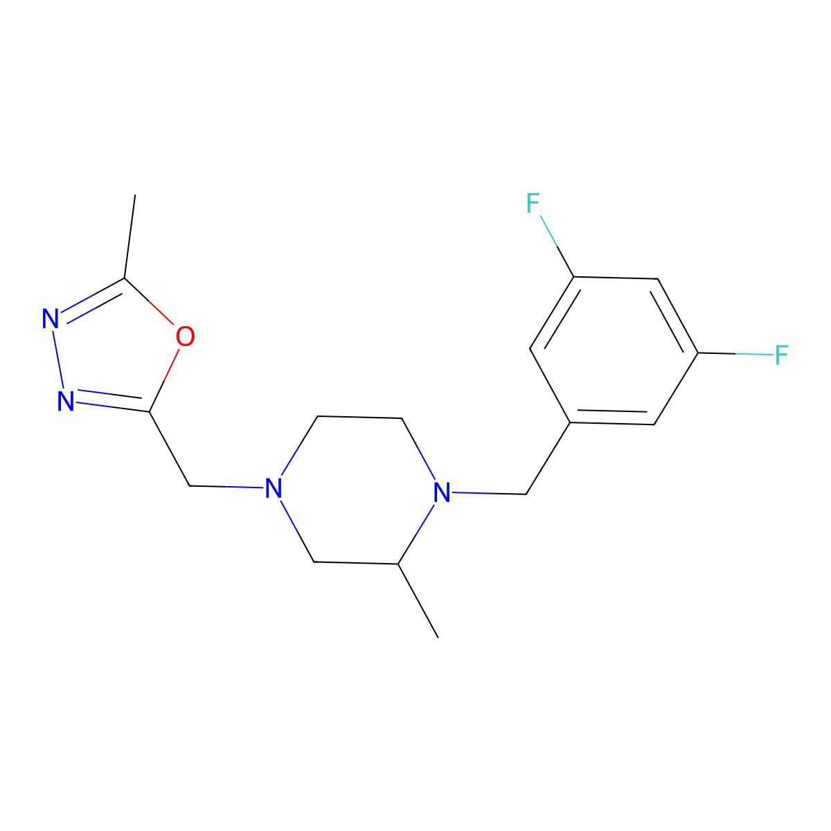 1-[(3,5-Difluorophenyl)methyl]-2-methyl-4-[(5-methyl-1,3,4-oxadiazol-2-yl)methyl]piperazine molecular structure, CAS 2742023-96-5