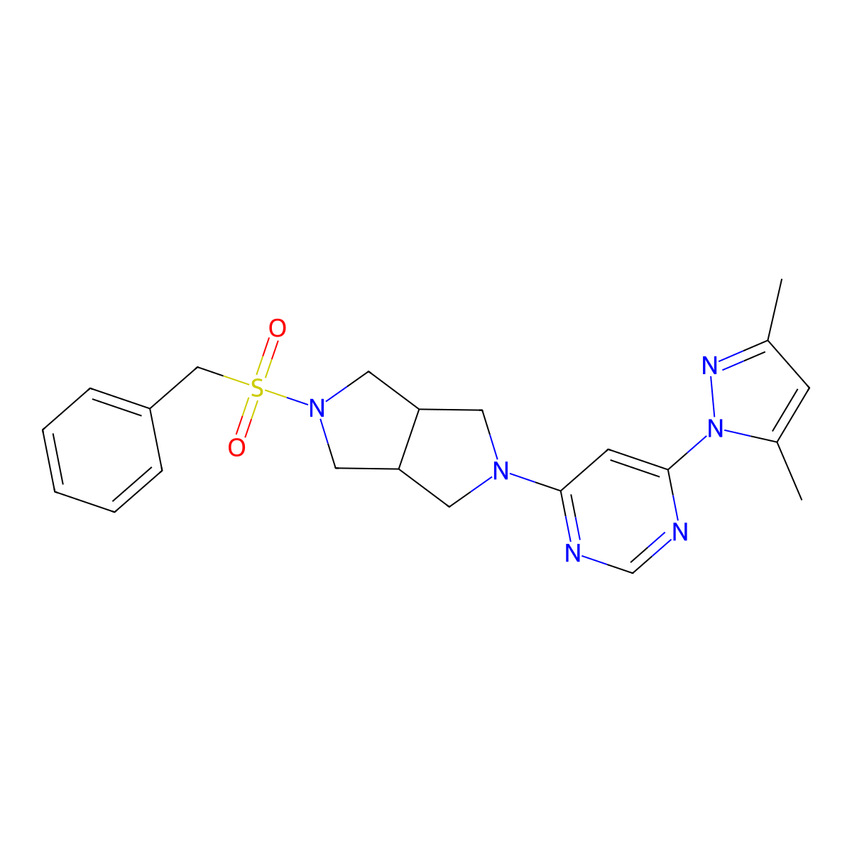 4-(3,5-dimethyl-1H-pyrazol-1-yl)-6-{5-phenylmethanesulfonyl-octahydropyrrolo[3,4-c]pyrrol-2-yl}pyrimidine molecular structure, CAS 2742024-02-6