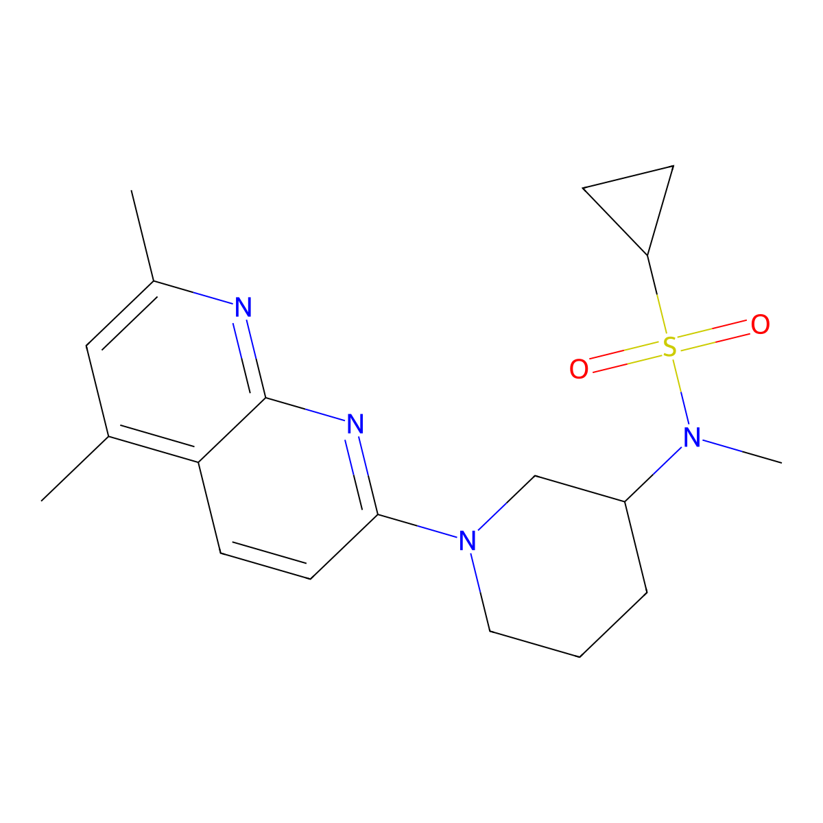 N-[1-(5,7-dimethyl-1,8-naphthyridin-2-yl)piperidin-3-yl]-N-methylcyclopropanesulfonamide molecular structure, CAS 2742024-03-7