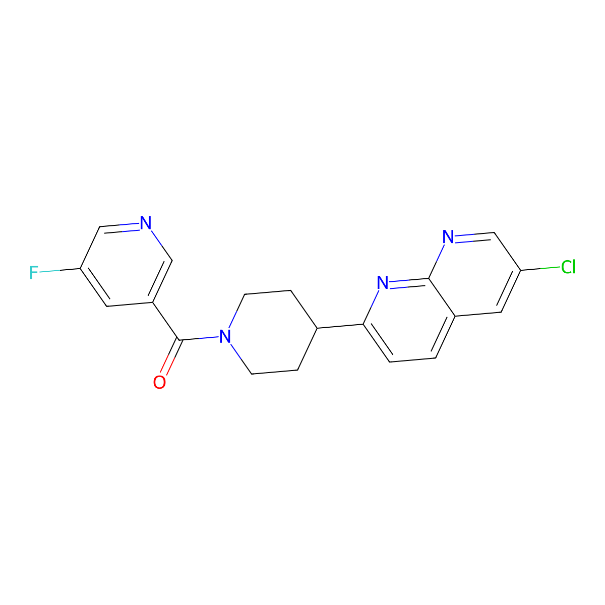 6-Chloro-2-[1-(5-fluoropyridine-3-carbonyl)piperidin-4-yl]-1,8-naphthyridine molecular structure, CAS 2742024-04-8