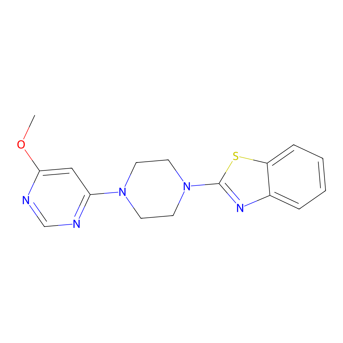 2-[4-(6-Methoxypyrimidin-4-yl)piperazin-1-yl]-1,3-benzothiazole molecular structure, CAS 2742024-09-3